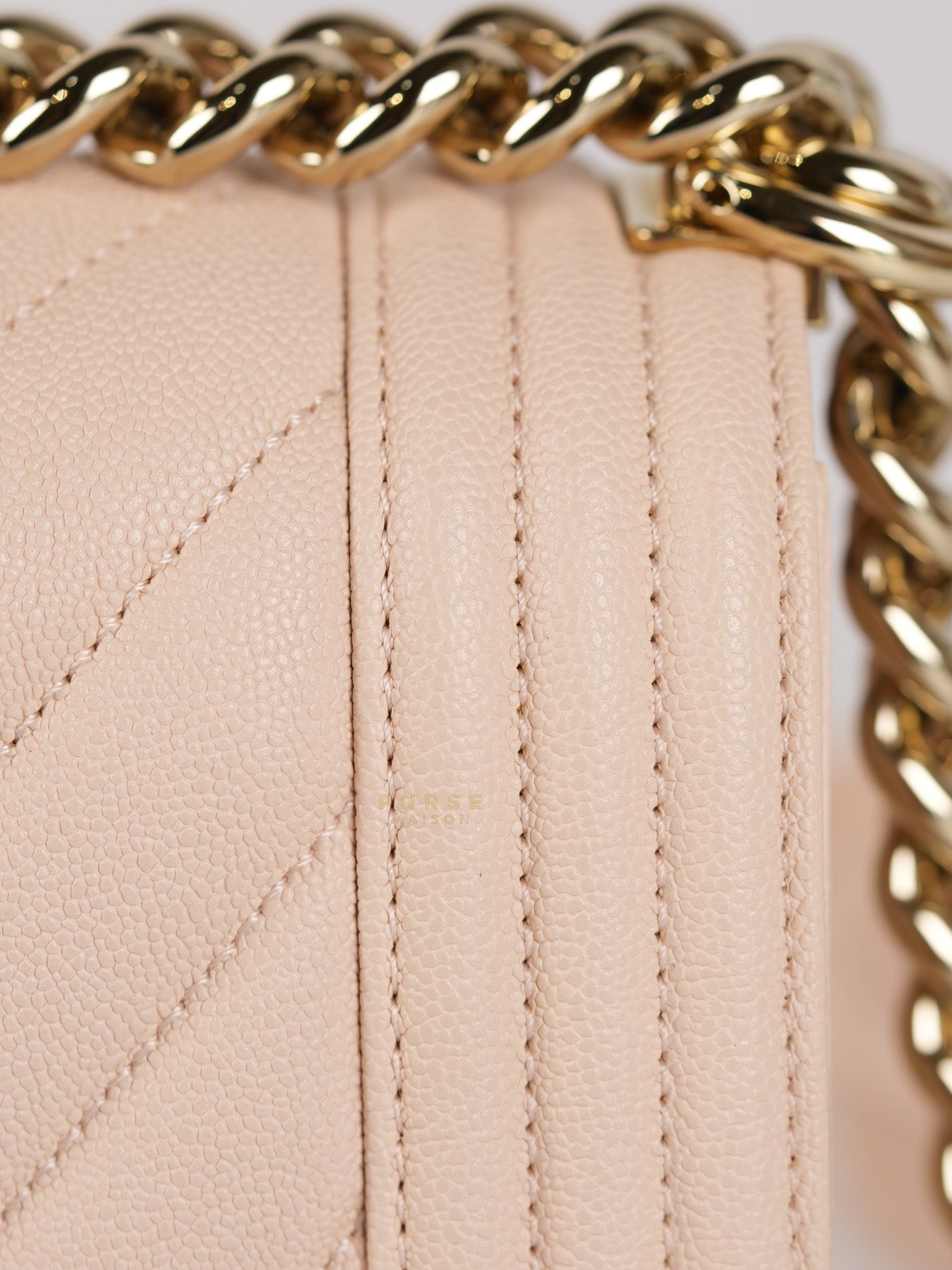 Boy Small Blush Pink Chevron Caviar Leather in Light Gold Hardware Series 30 | Purse Maison Luxury Bags Shop