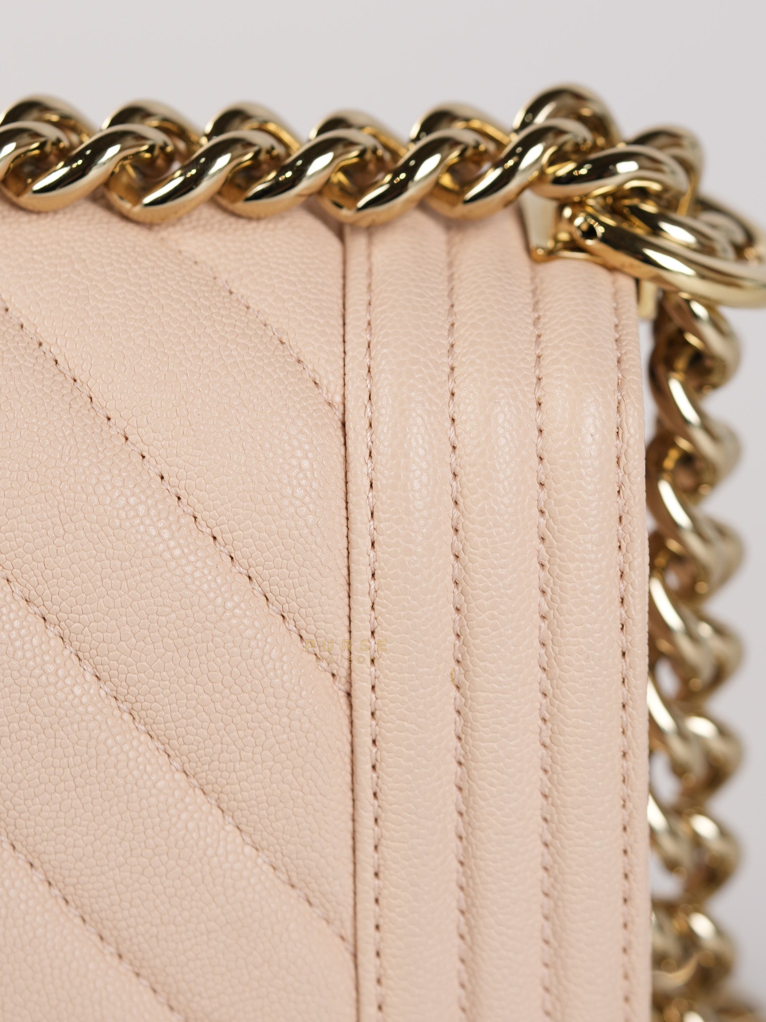 Boy Small Blush Pink Chevron Caviar Leather in Light Gold Hardware Series 30 | Purse Maison Luxury Bags Shop