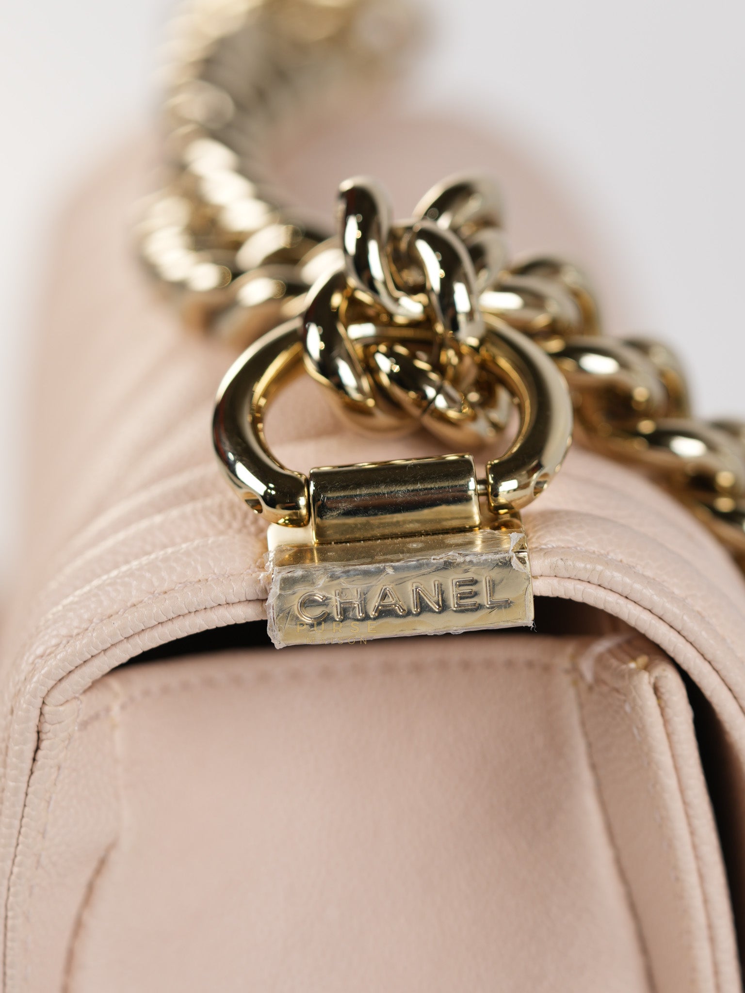 Boy Small Blush Pink Chevron Caviar Leather in Light Gold Hardware Series 30 | Purse Maison Luxury Bags Shop