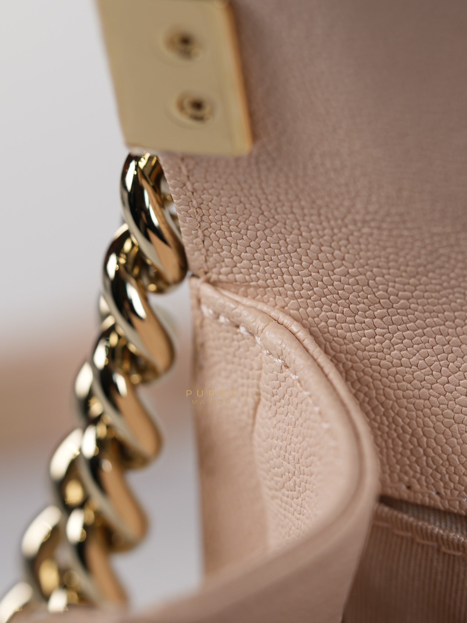 Boy Small Blush Pink Chevron Caviar Leather in Light Gold Hardware Series 30 | Purse Maison Luxury Bags Shop