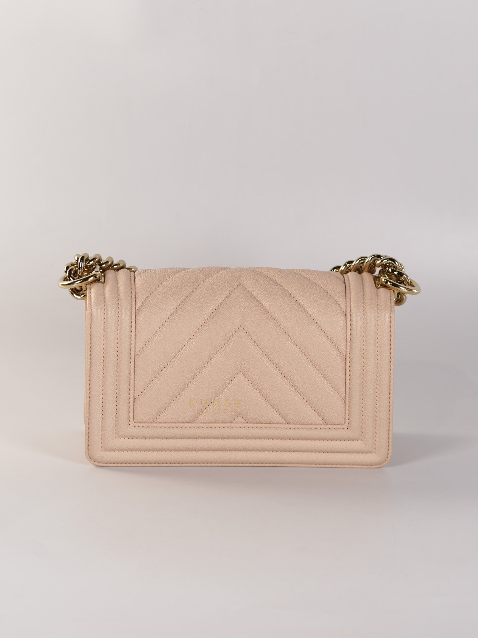 Boy Small Blush Pink Chevron Caviar Leather in Light Gold Hardware Series 30 | Purse Maison Luxury Bags Shop