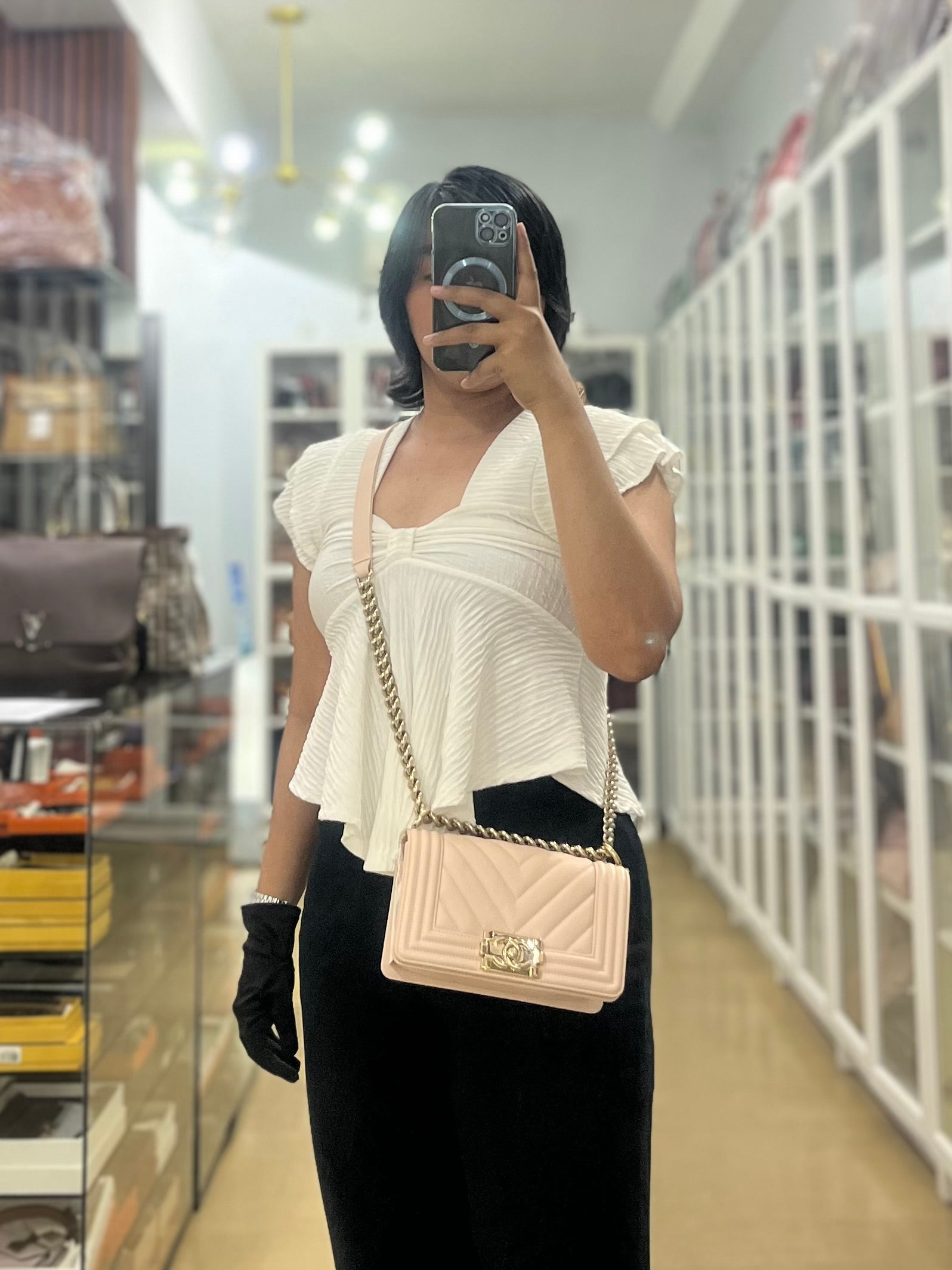 Boy Small Blush Pink Chevron Caviar Leather in Light Gold Hardware Series 30 | Purse Maison Luxury Bags Shop