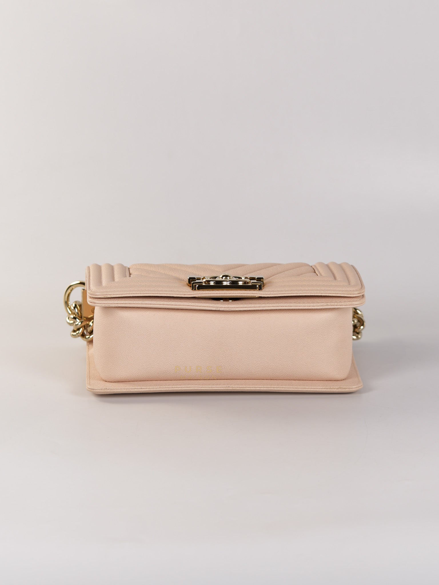 Boy Small Blush Pink Chevron Caviar Leather in Light Gold Hardware Series 30 | Purse Maison Luxury Bags Shop