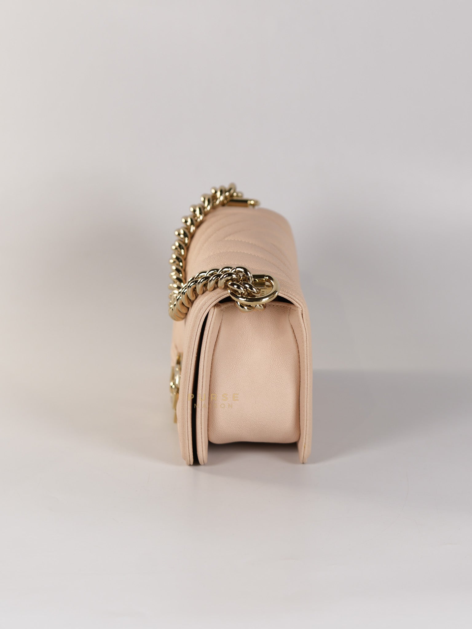 Boy Small Blush Pink Chevron Caviar Leather in Light Gold Hardware Series 30 | Purse Maison Luxury Bags Shop