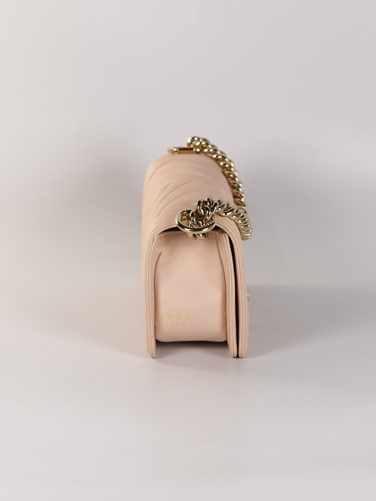 Boy Small Blush Pink Chevron Caviar Leather in Light Gold Hardware Series 30 | Purse Maison Luxury Bags Shop