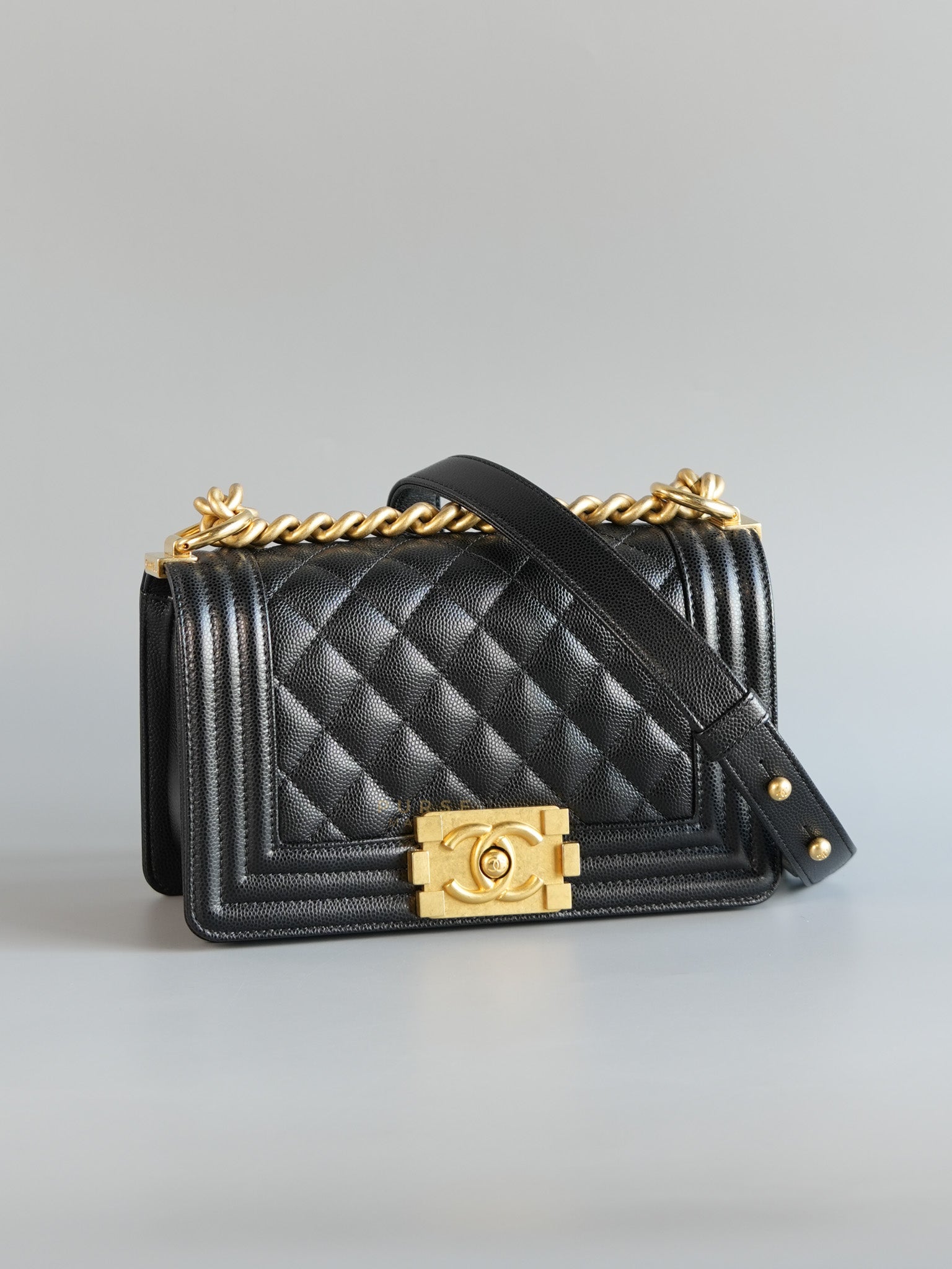 Boy Small Caviar Leather in Aged Gold Hardware (Microchip) | Purse Maison Luxury Bags Shop