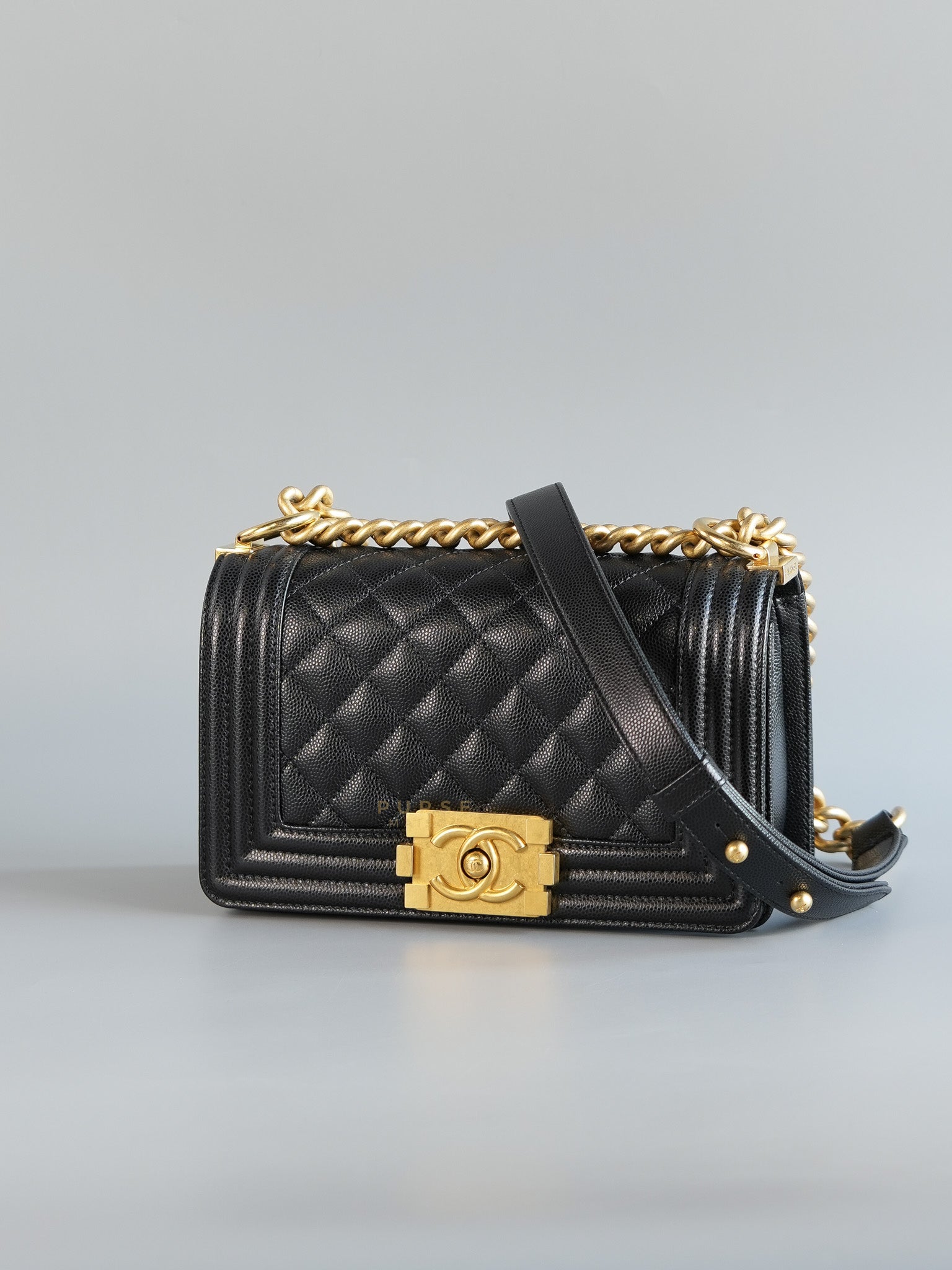 Boy Small Caviar Leather in Aged Gold Hardware (Microchip) | Purse Maison Luxury Bags Shop