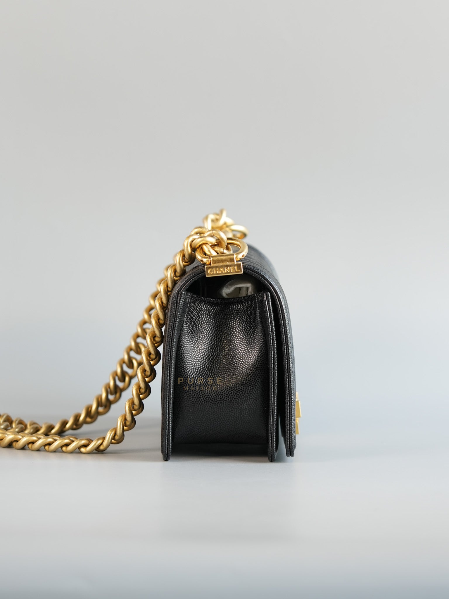 Boy Small Caviar Leather in Aged Gold Hardware (Microchip) | Purse Maison Luxury Bags Shop