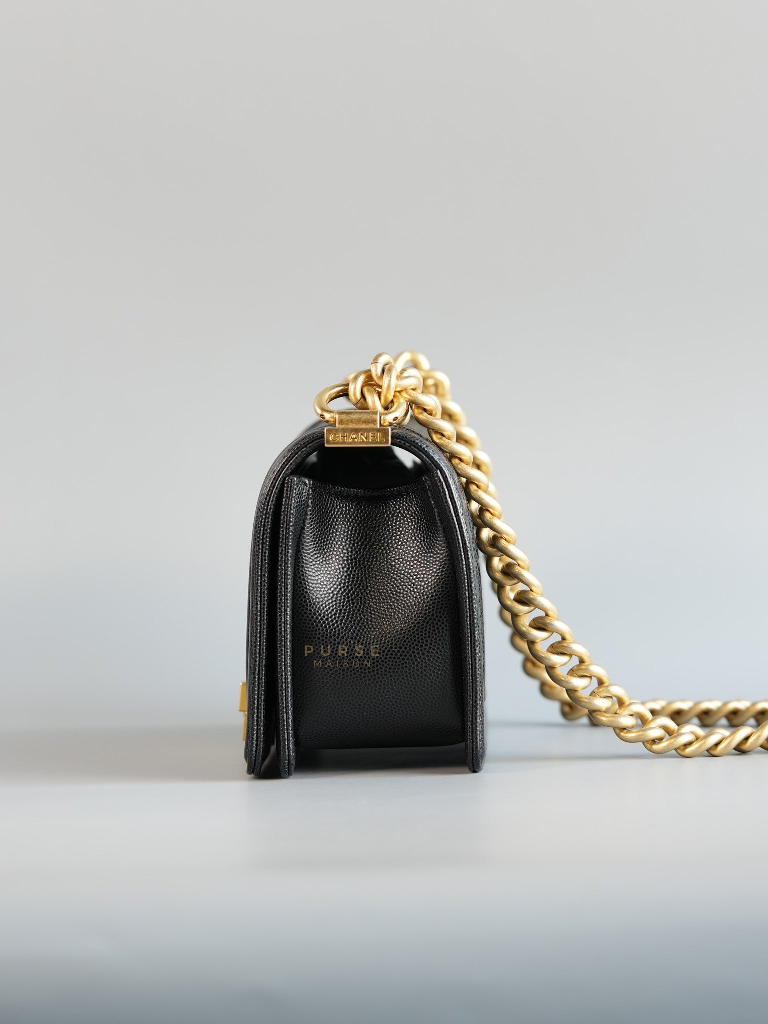 Boy Small Caviar Leather in Aged Gold Hardware (Microchip) | Purse Maison Luxury Bags Shop