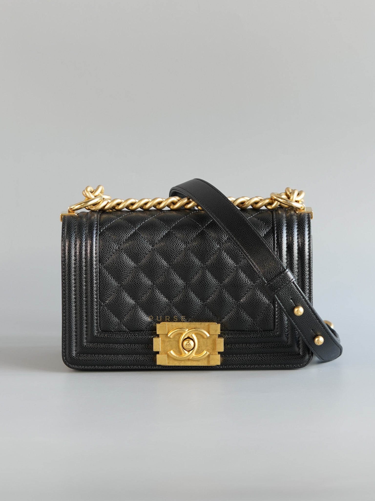 Boy Small Caviar Leather in Aged Gold Hardware (Microchip) | Purse Maison Luxury Bags Shop