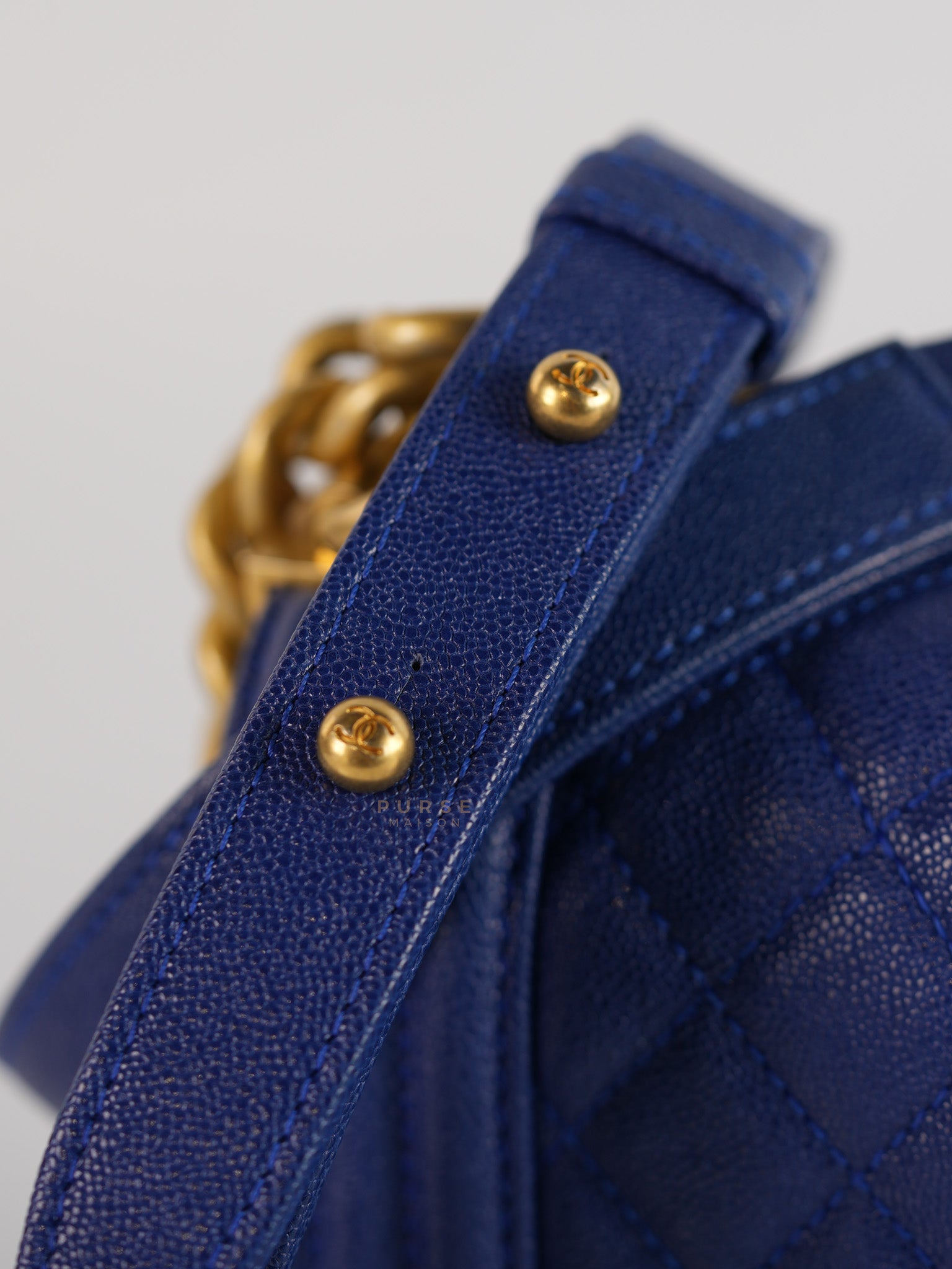 Boy Small Caviar Leather in Royal Blue Aged Gold Hardware(Series 28) | Purse Maison Luxury Bags Shop