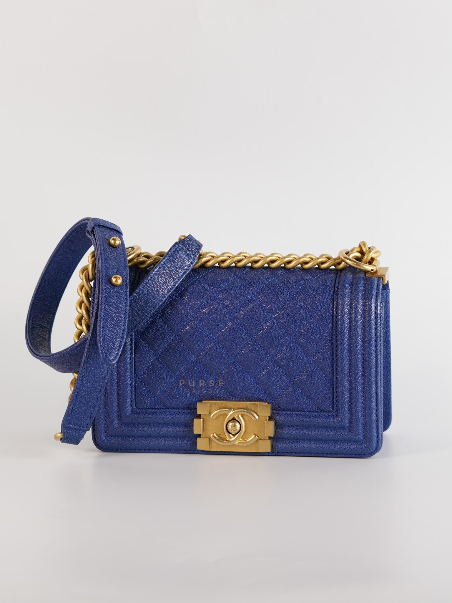 Boy Small Caviar Leather in Royal Blue Aged Gold Hardware(Series 28) | Purse Maison Luxury Bags Shop