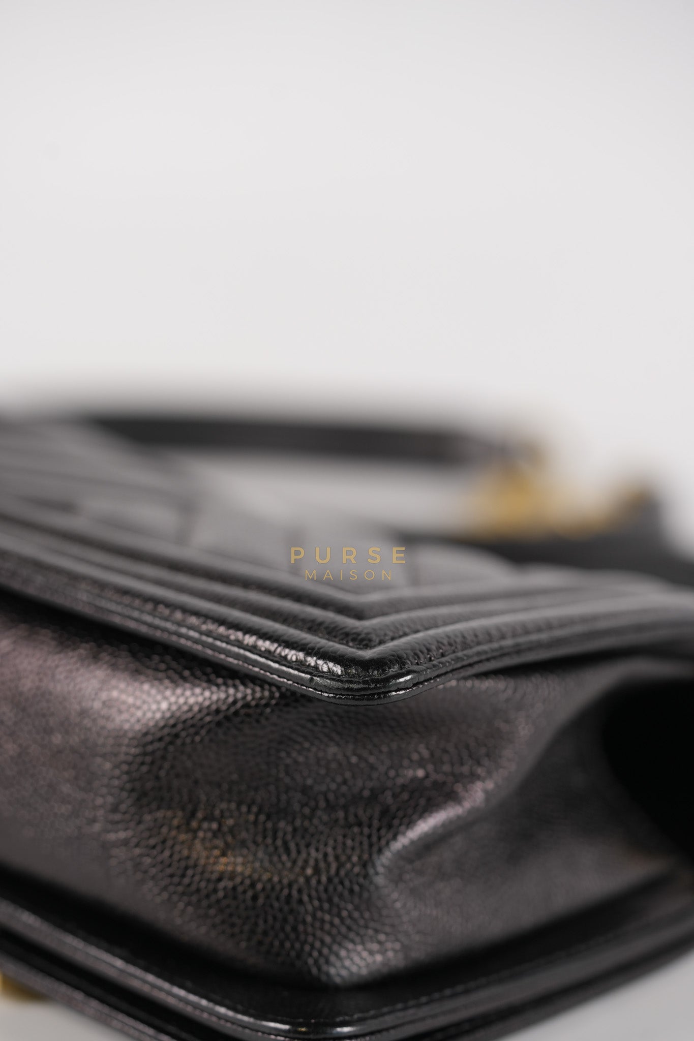 Boy Small Chevron in Black Caviar Leather and Aged Gold Hardware Series 24 | Purse Maison Luxury Bags Shop