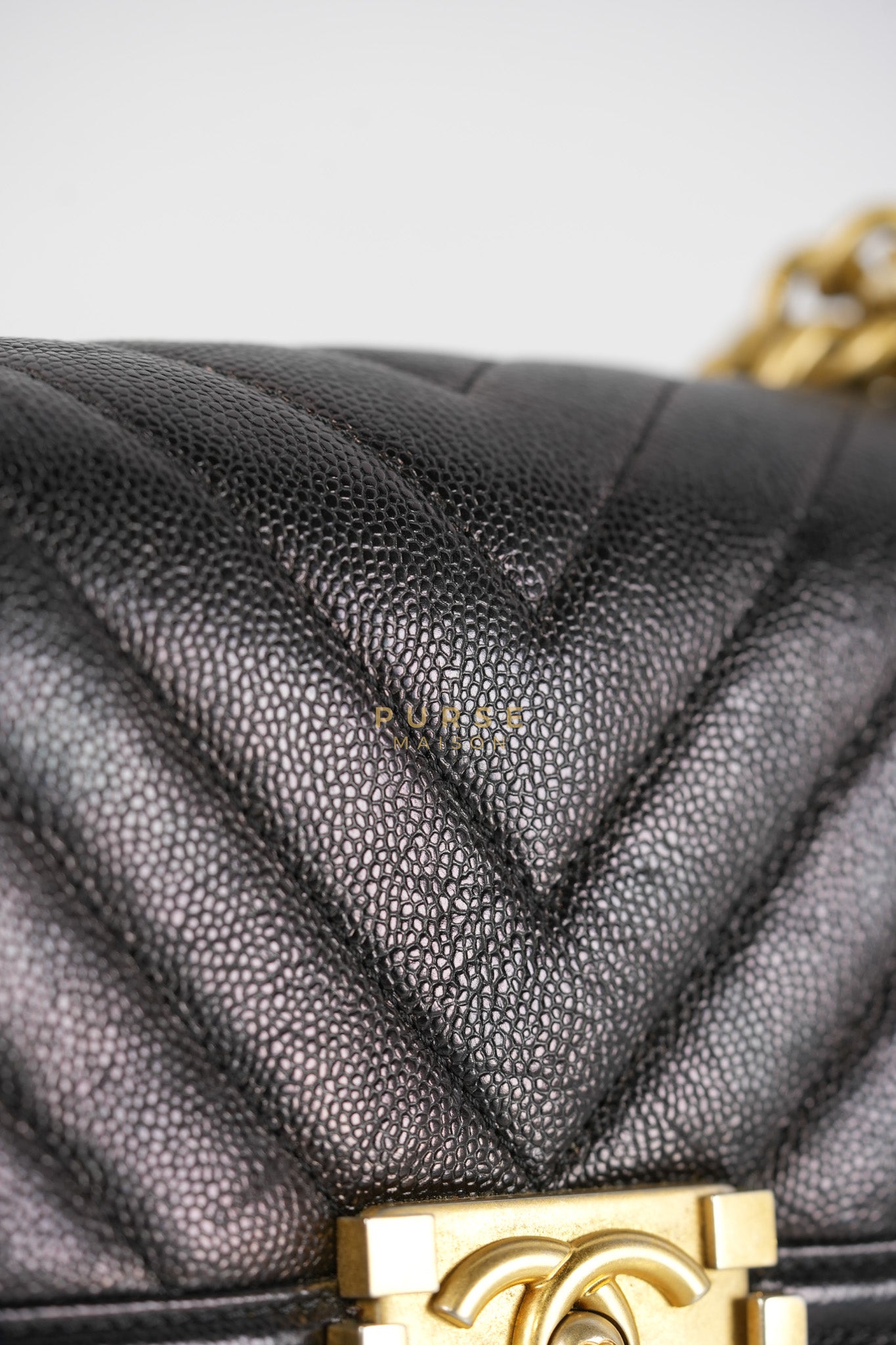Boy Small Chevron in Black Caviar Leather and Aged Gold Hardware Series 24 | Purse Maison Luxury Bags Shop