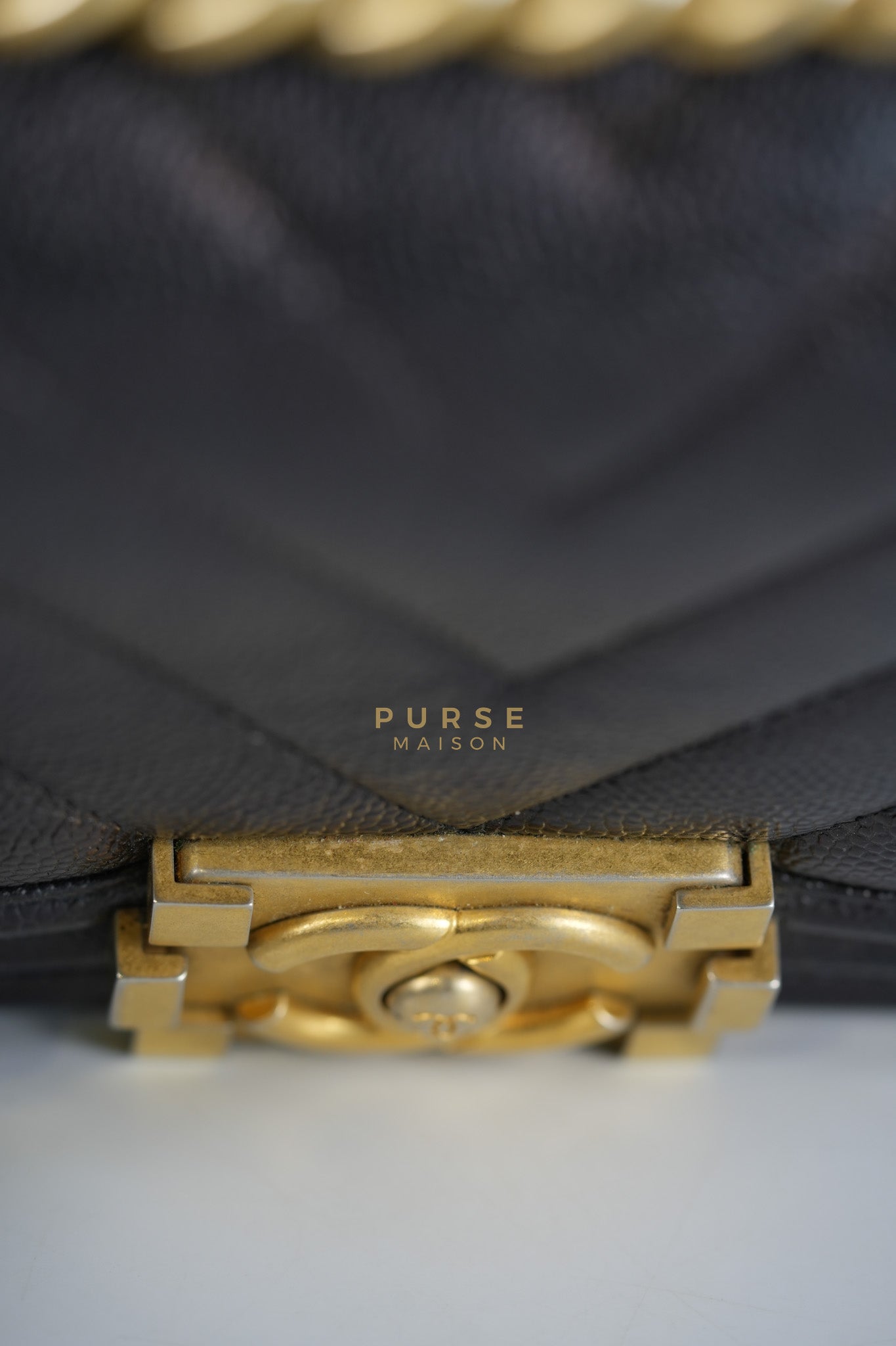 Boy Small Chevron in Black Caviar Leather and Aged Gold Hardware Series 24 | Purse Maison Luxury Bags Shop