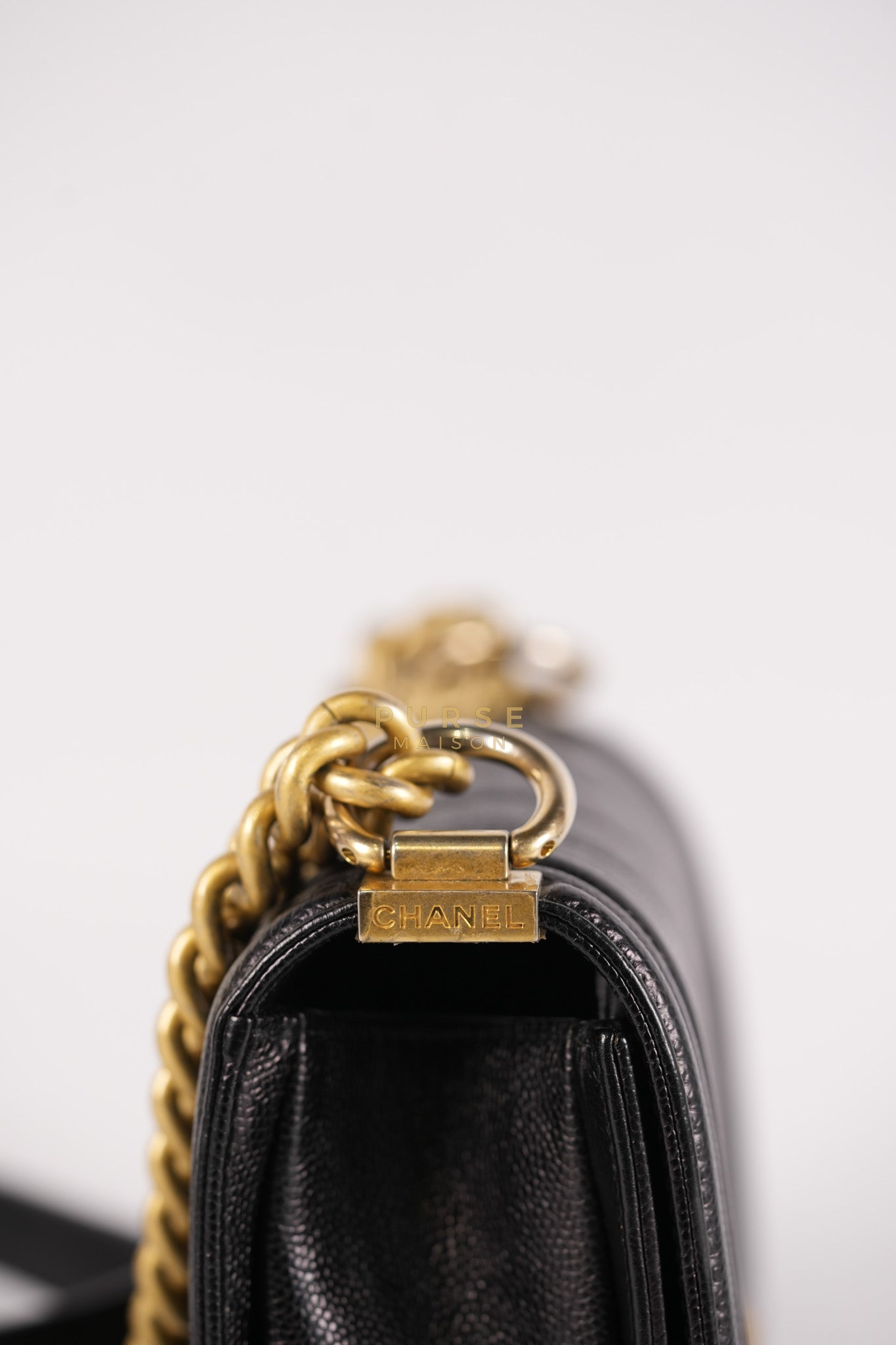 Boy Small Chevron in Black Caviar Leather and Aged Gold Hardware Series 24 | Purse Maison Luxury Bags Shop