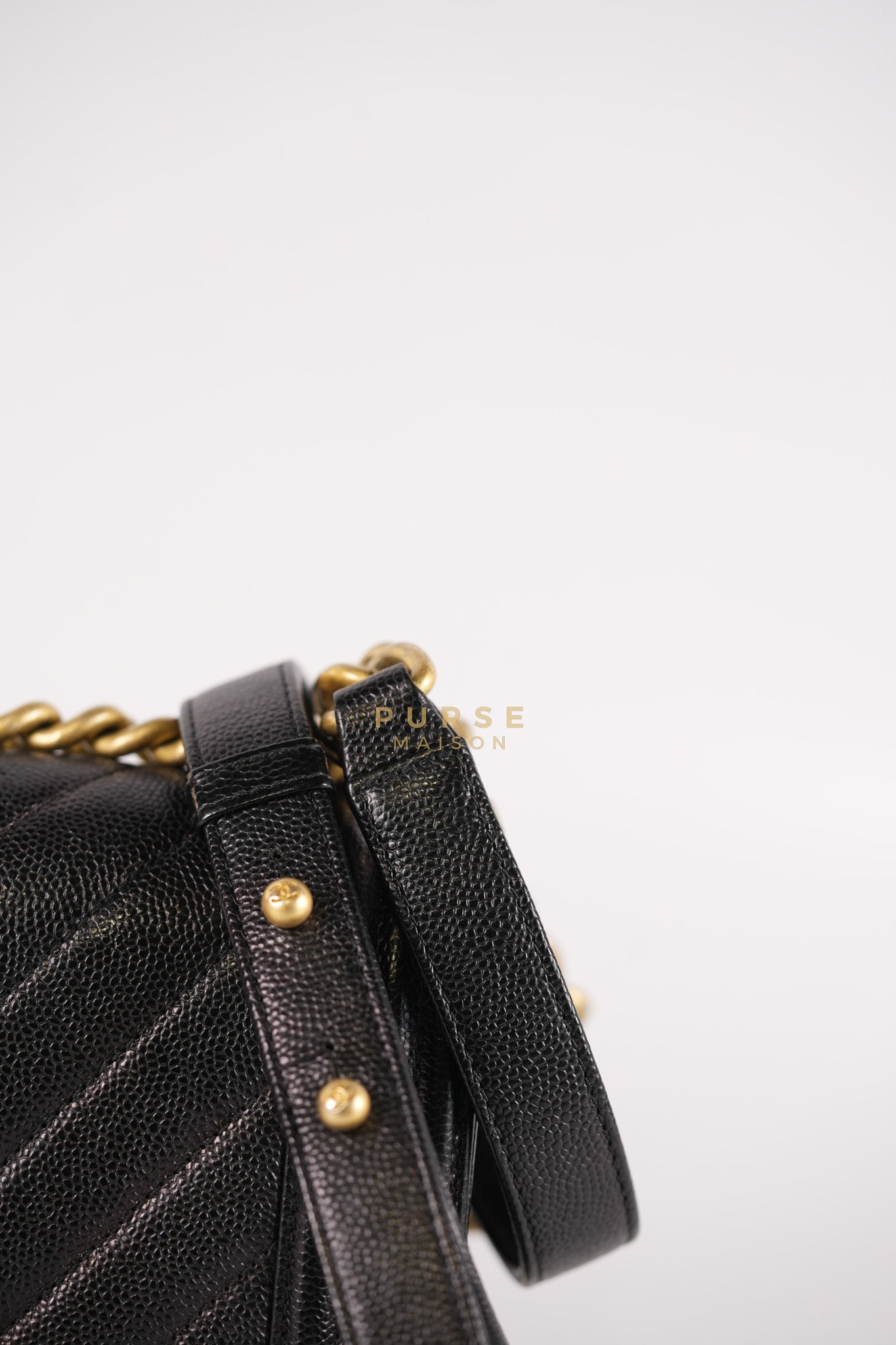 Boy Small Chevron in Black Caviar Leather and Aged Gold Hardware Series 24 | Purse Maison Luxury Bags Shop