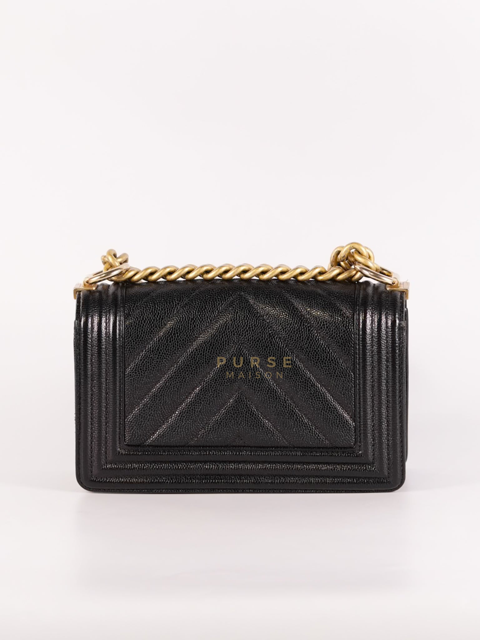 Boy Small Chevron in Black Caviar Leather and Aged Gold Hardware Series 24 | Purse Maison Luxury Bags Shop