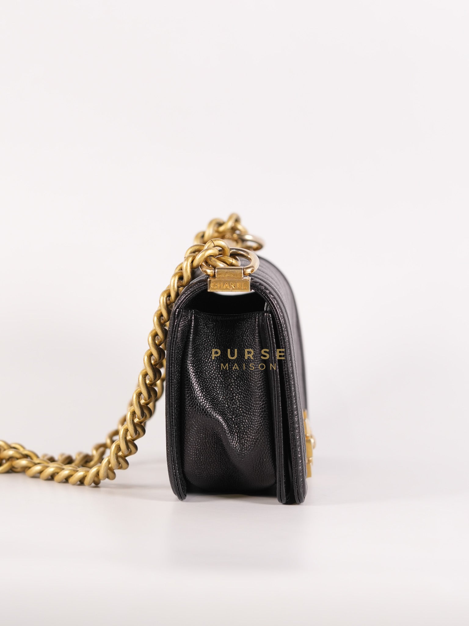 Boy Small Chevron in Black Caviar Leather and Aged Gold Hardware Series 24 | Purse Maison Luxury Bags Shop