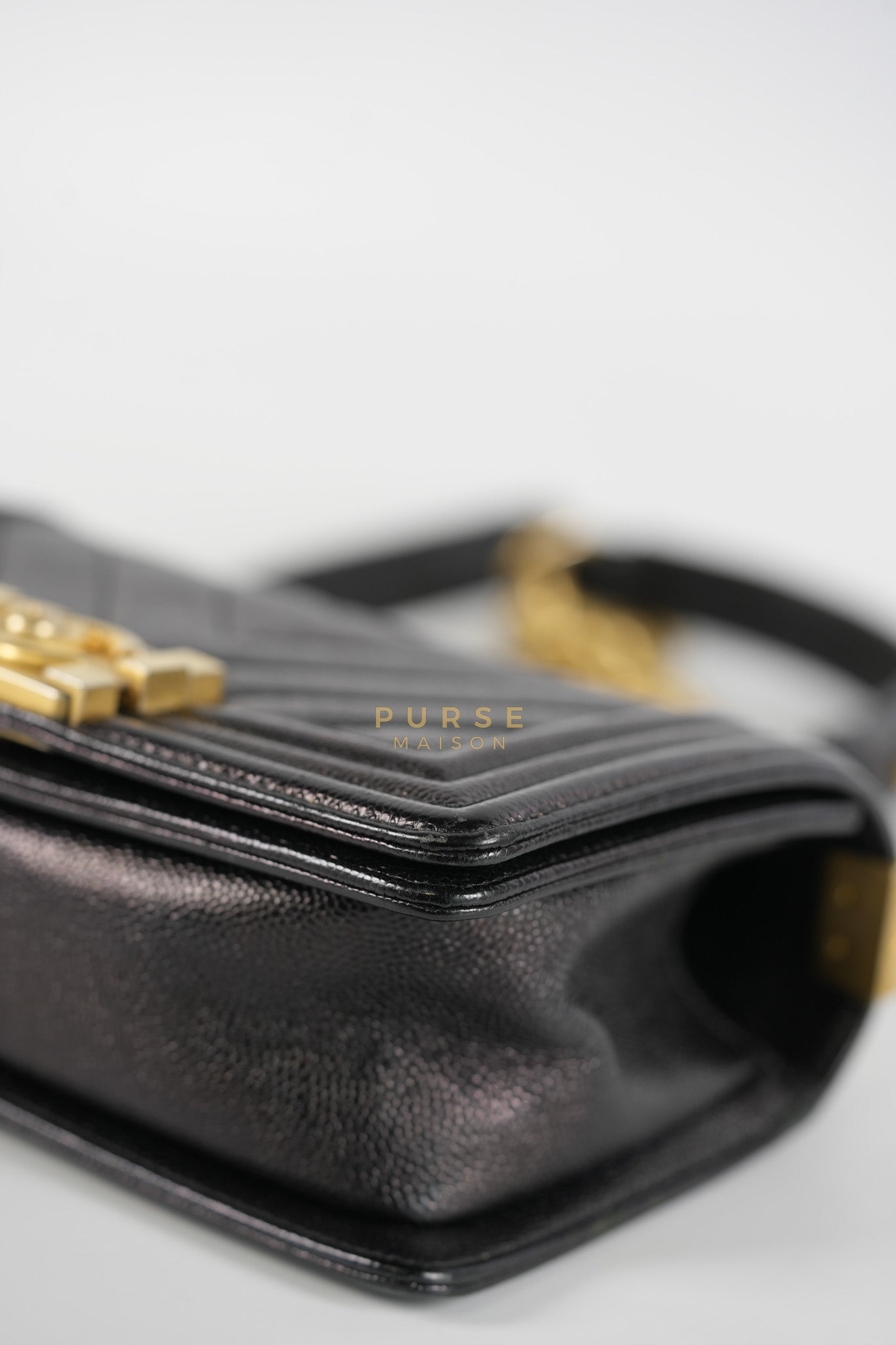 Boy Small Chevron in Black Caviar Leather and Aged Gold Hardware Series 24 | Purse Maison Luxury Bags Shop
