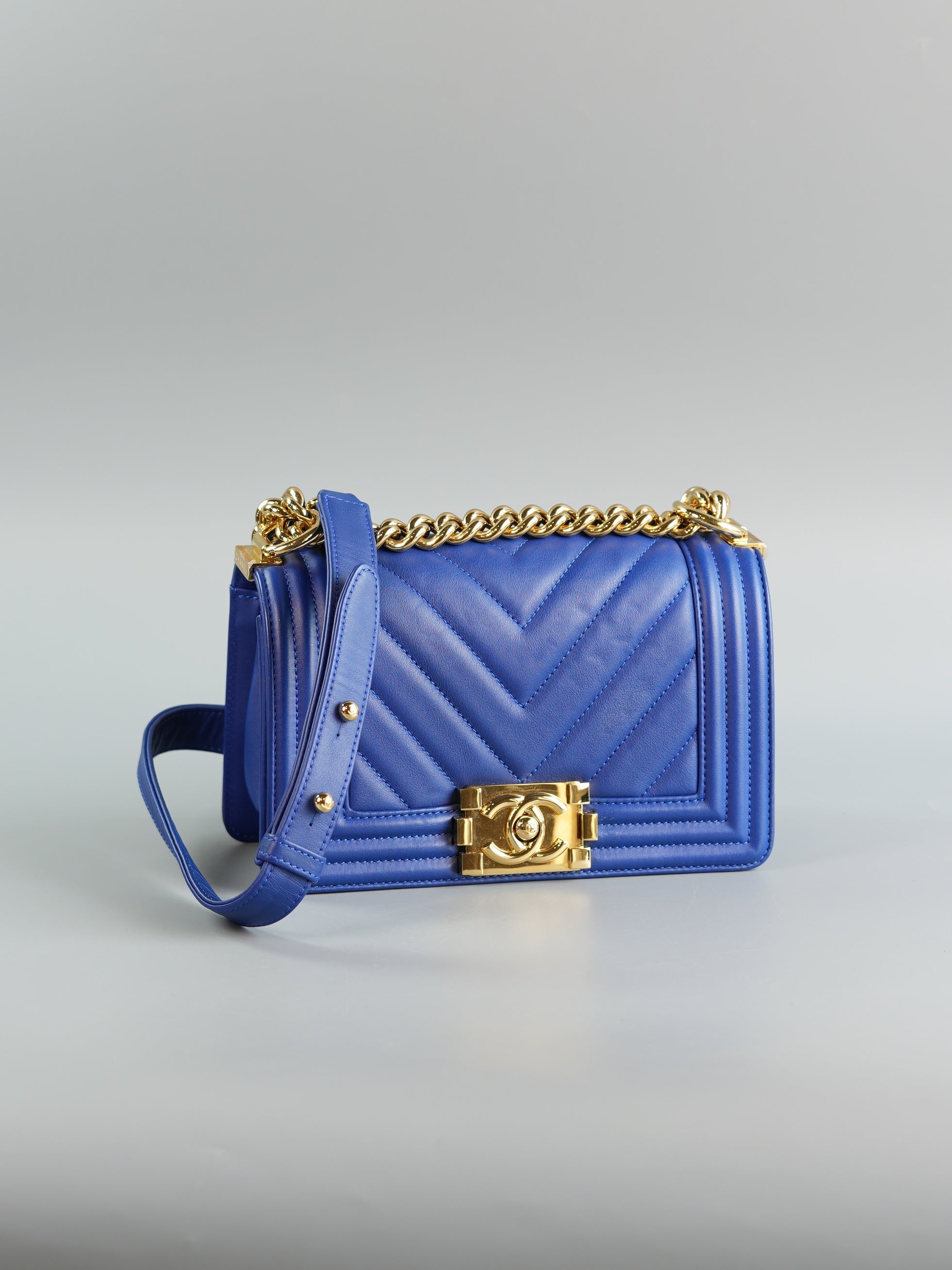 Boy Small in Royal Blue Calfskin Leather & Gold Hardware Series 28 | Purse Maison Luxury Bags Shop