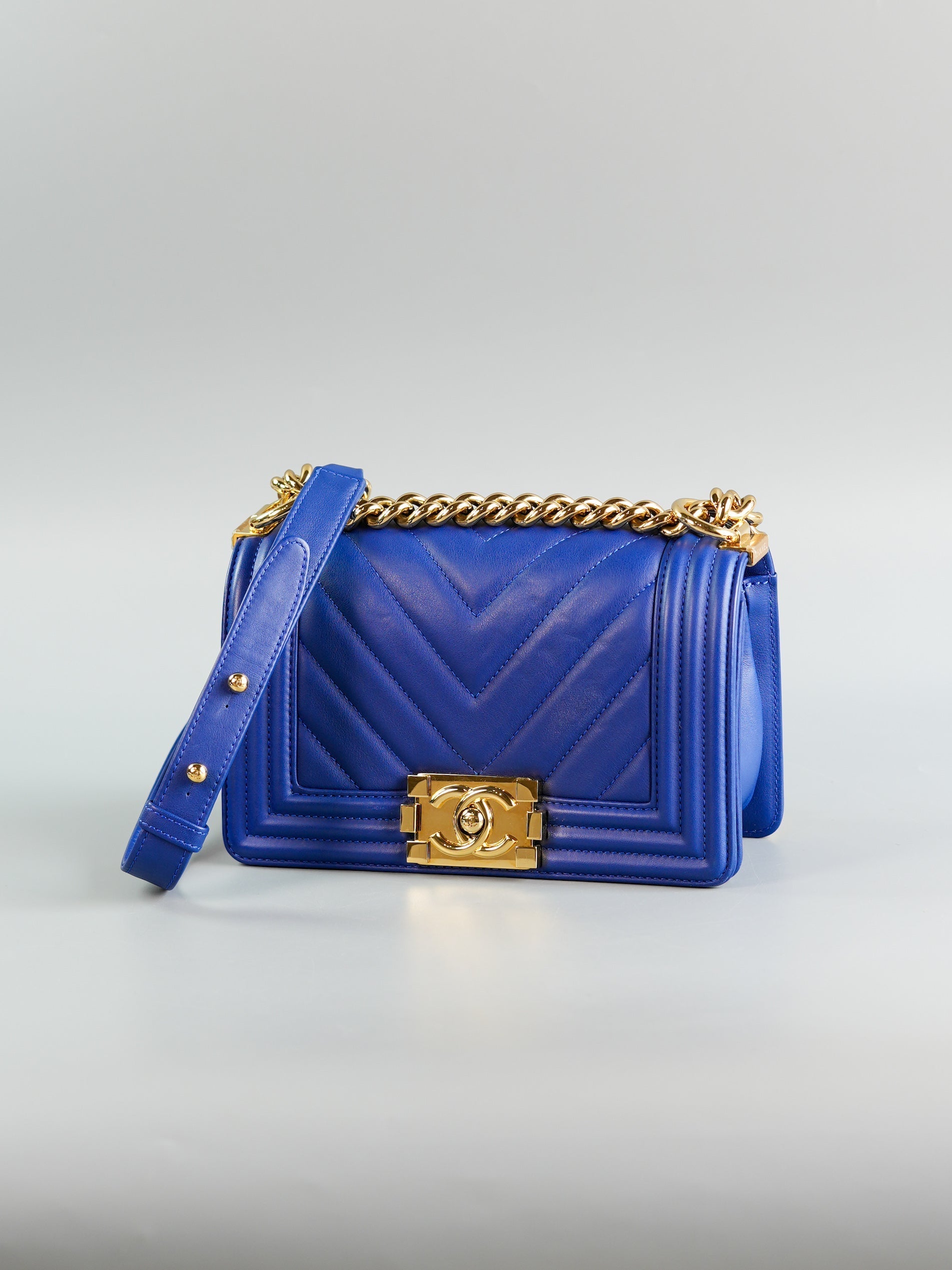 Boy Small in Royal Blue Calfskin Leather & Gold Hardware Series 28 | Purse Maison Luxury Bags Shop