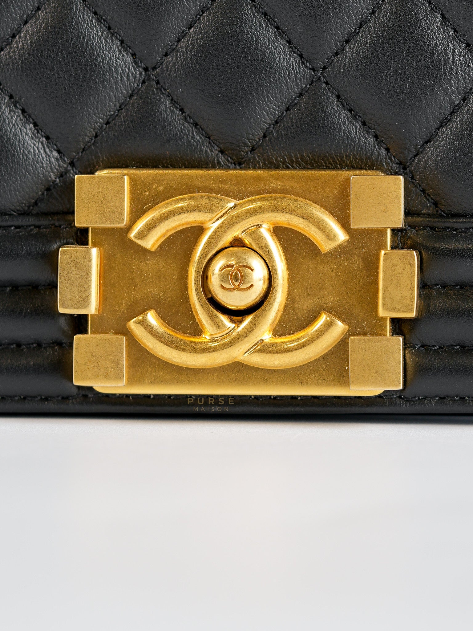 Boy Small Flap Bag Lambskin with Aged Gold Hardware (Microchip) | Purse Maison Luxury Bags Shop