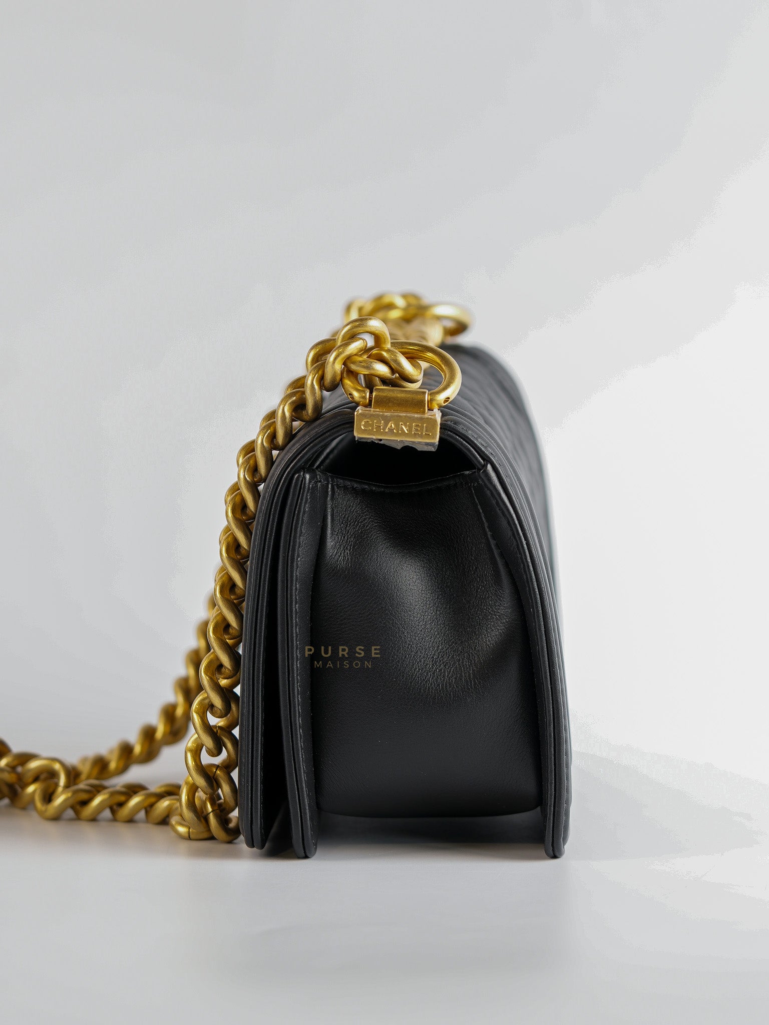 Boy Small Flap Bag Lambskin with Aged Gold Hardware (Microchip) | Purse Maison Luxury Bags Shop