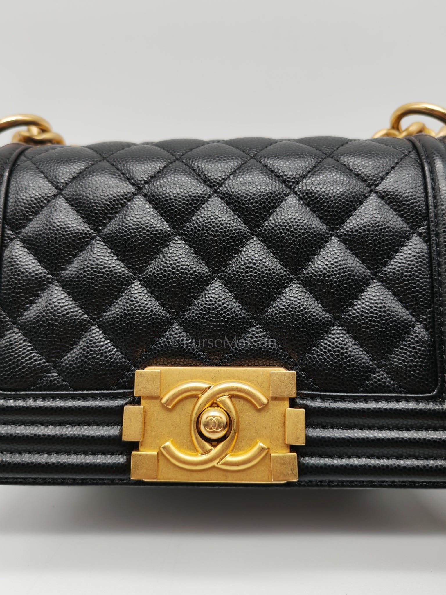 Boy Small in Black Caviar Leather and Aged Gold Hardware (Microchip) | Purse Maison Luxury Bags Shop
