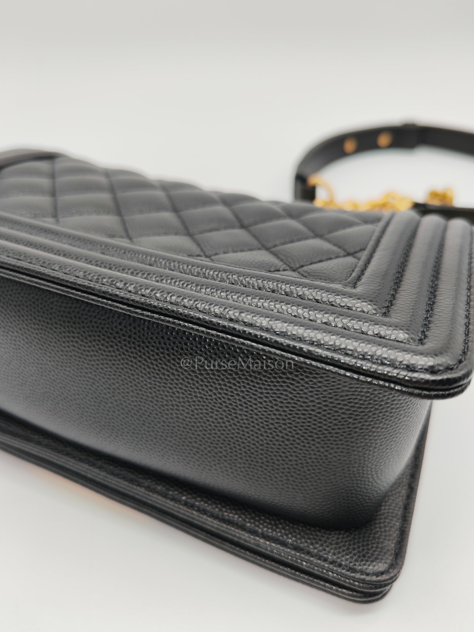 Boy Small in Black Caviar Leather and Aged Gold Hardware (Microchip) | Purse Maison Luxury Bags Shop