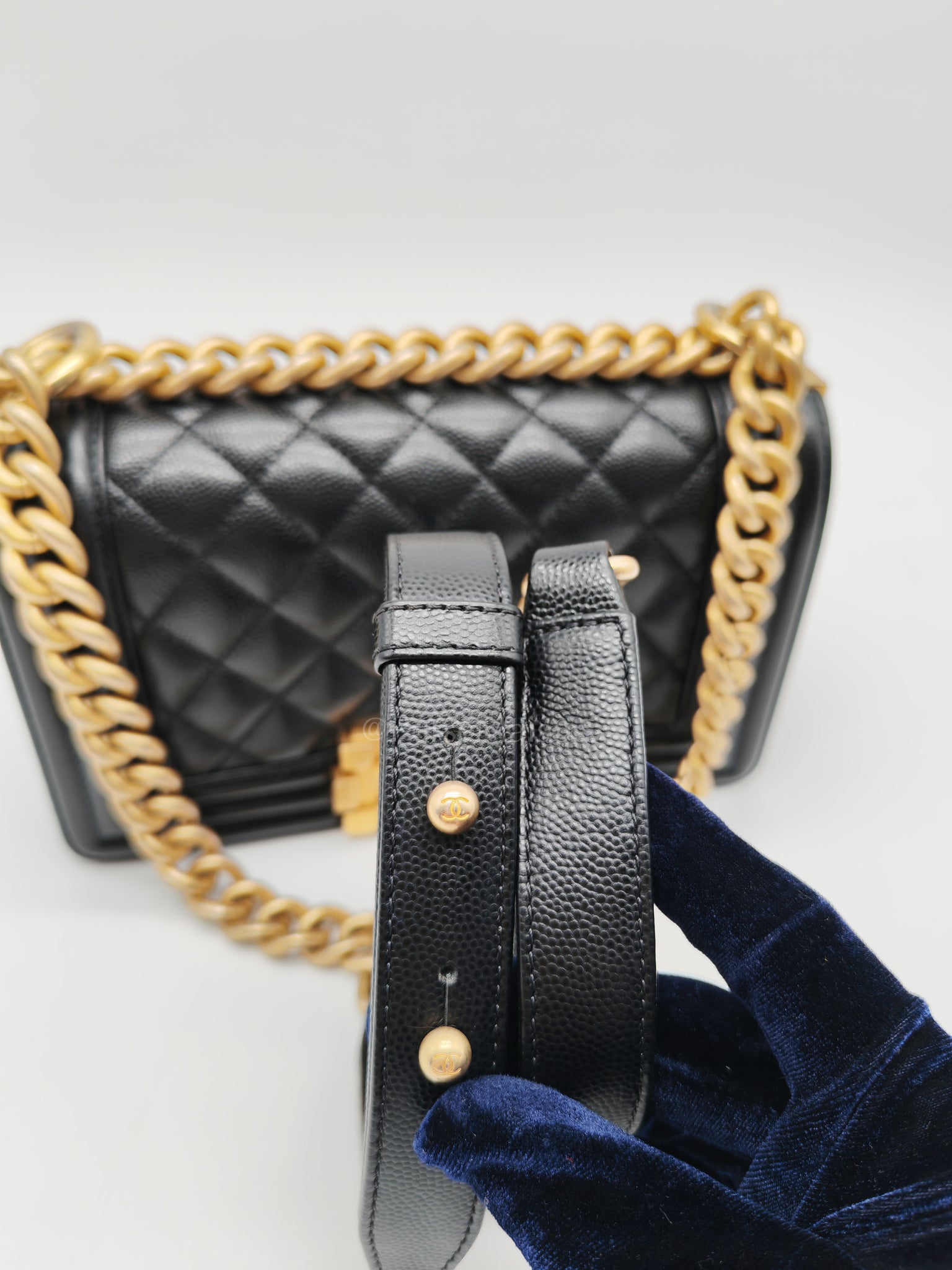 Boy Small in Black Caviar Leather and Aged Gold Hardware (Microchip) | Purse Maison Luxury Bags Shop