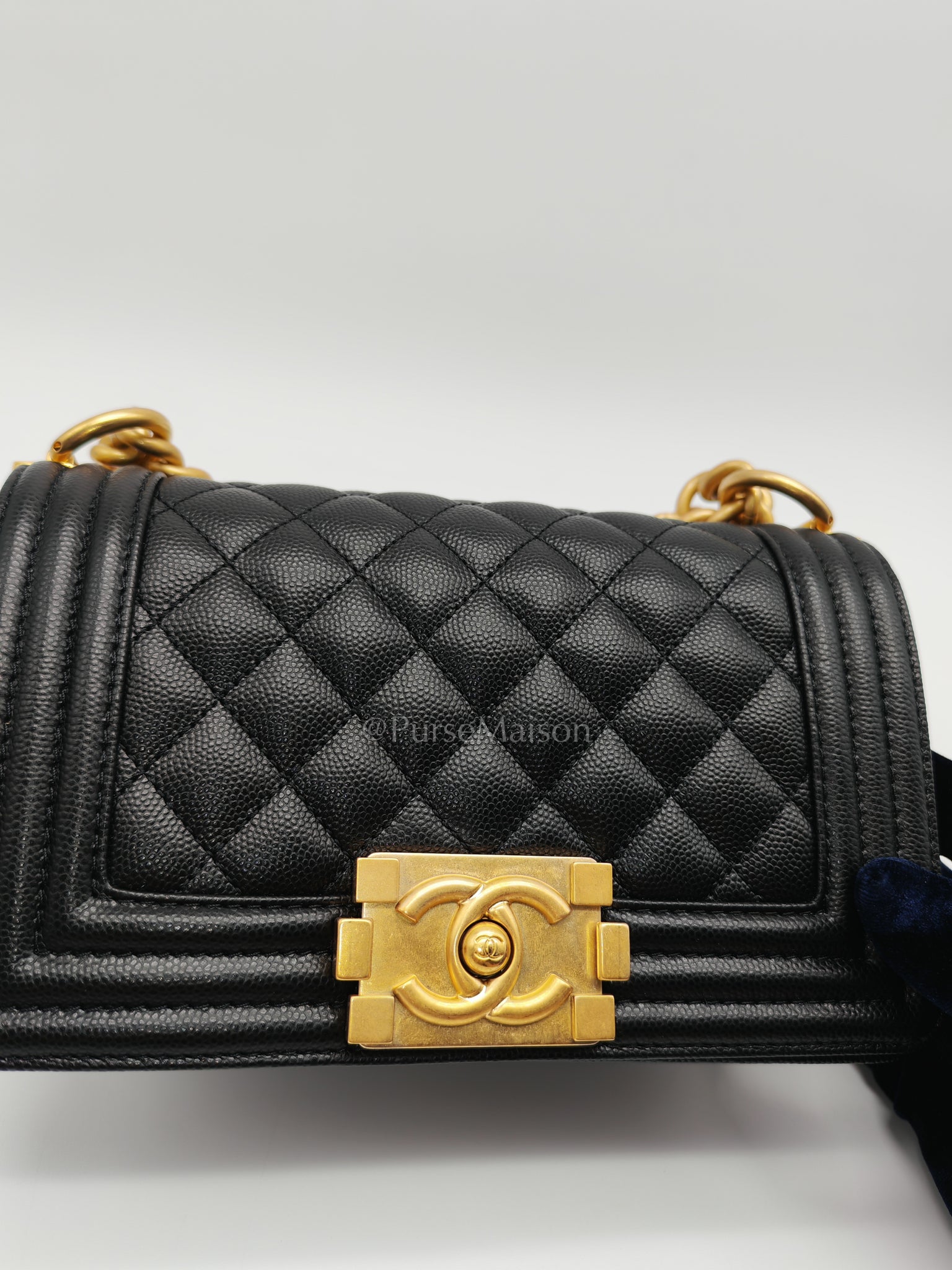 Boy Small in Black Caviar Leather and Aged Gold Hardware (Microchip) | Purse Maison Luxury Bags Shop
