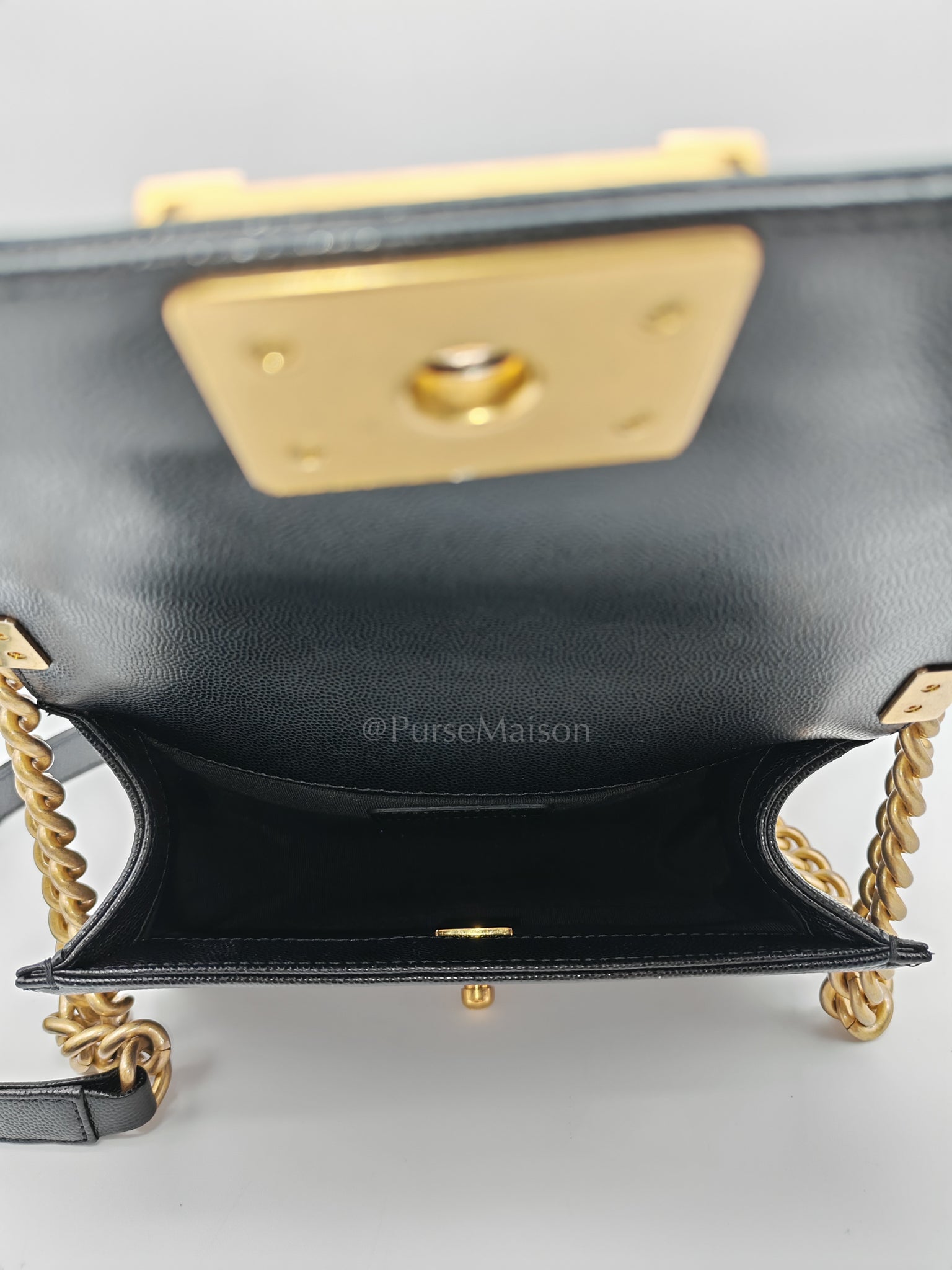 Boy Small in Black Caviar Leather and Aged Gold Hardware (Microchip) | Purse Maison Luxury Bags Shop
