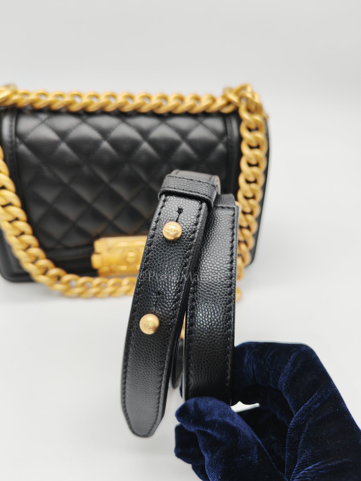 Boy Small in Black Caviar Leather and Aged Gold Hardware (Microchip) | Purse Maison Luxury Bags Shop