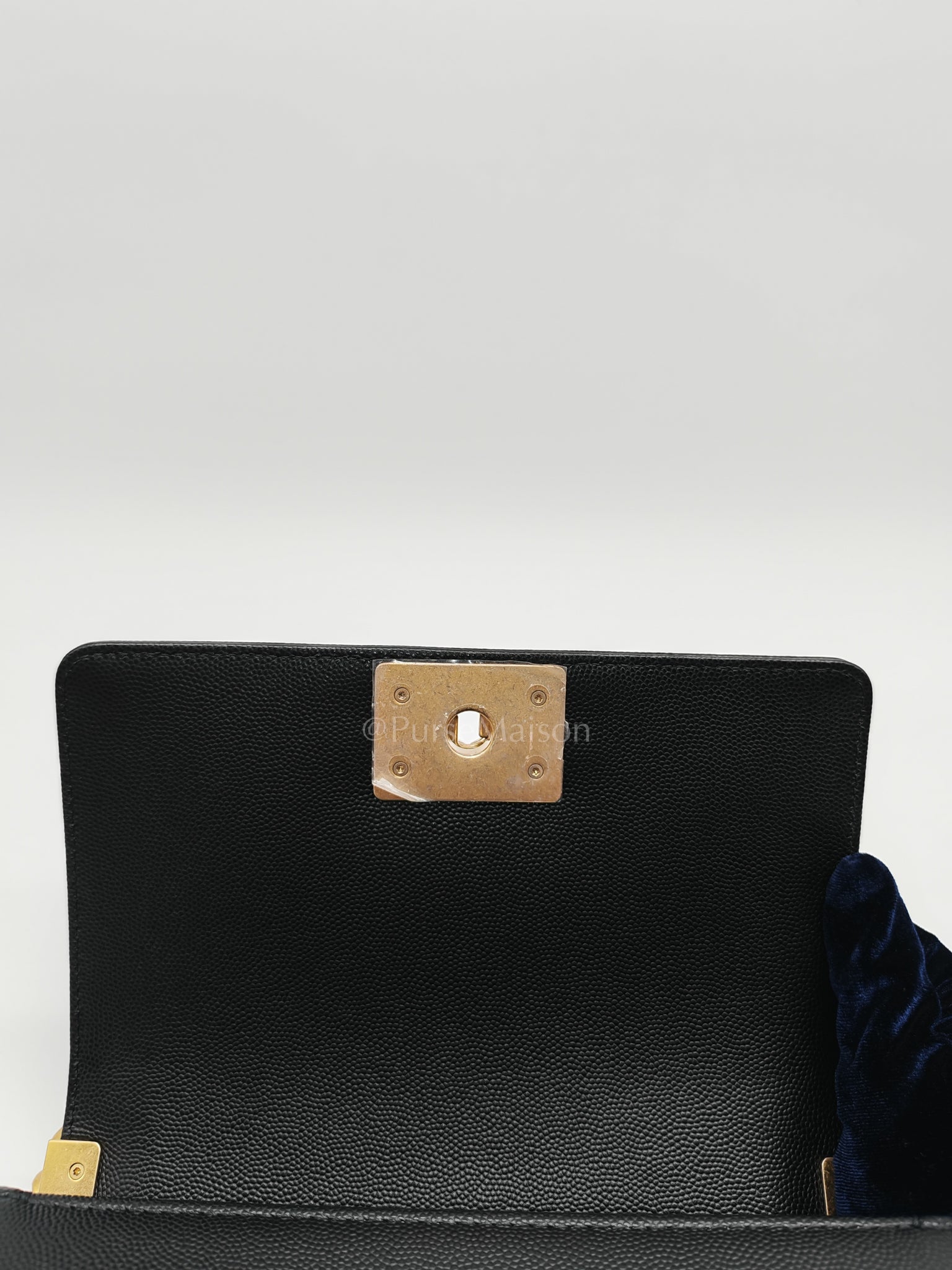 Boy Small in Black Caviar Leather and Aged Gold Hardware (Microchip) | Purse Maison Luxury Bags Shop