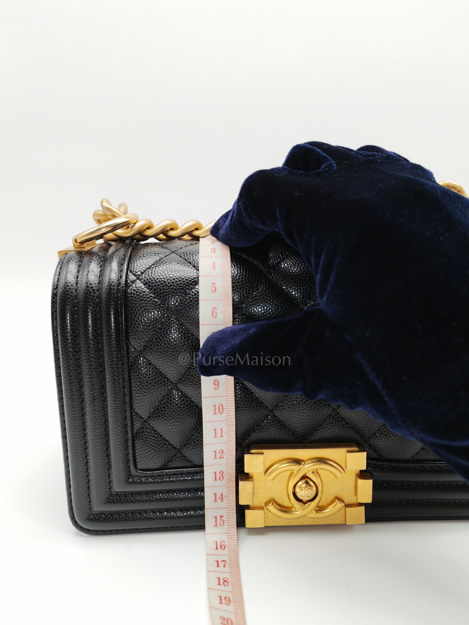 Boy Small in Black Caviar Leather and Aged Gold Hardware (Microchip) | Purse Maison Luxury Bags Shop