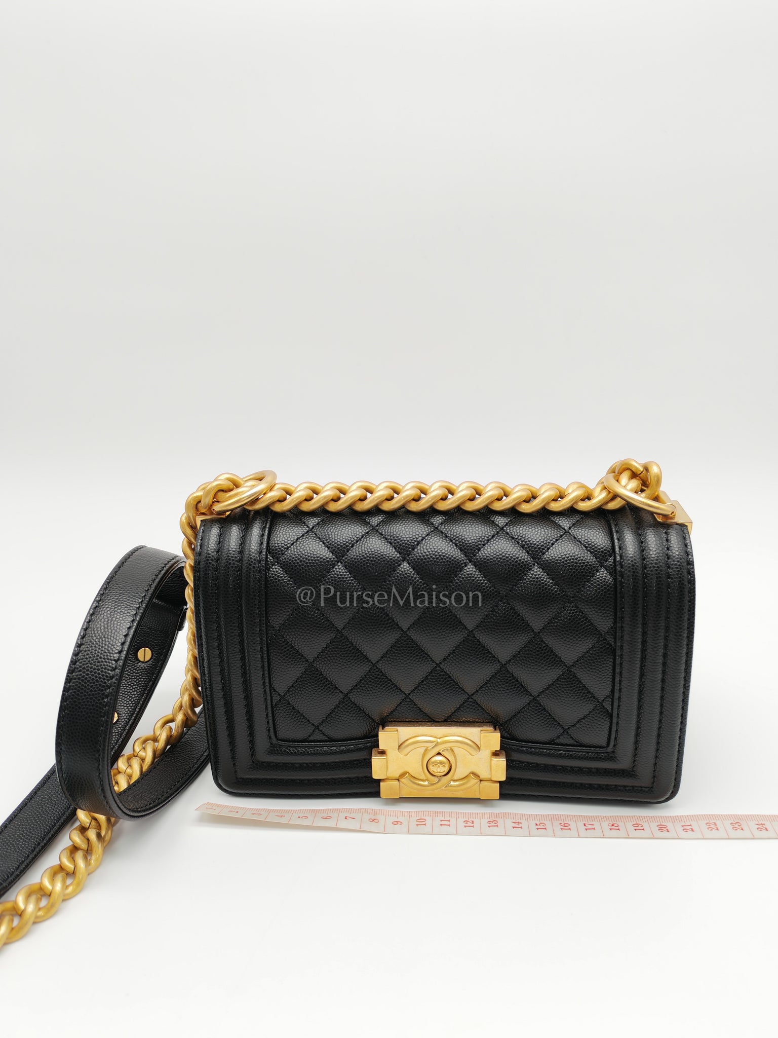 Boy Small in Black Caviar Leather and Aged Gold Hardware (Microchip) | Purse Maison Luxury Bags Shop