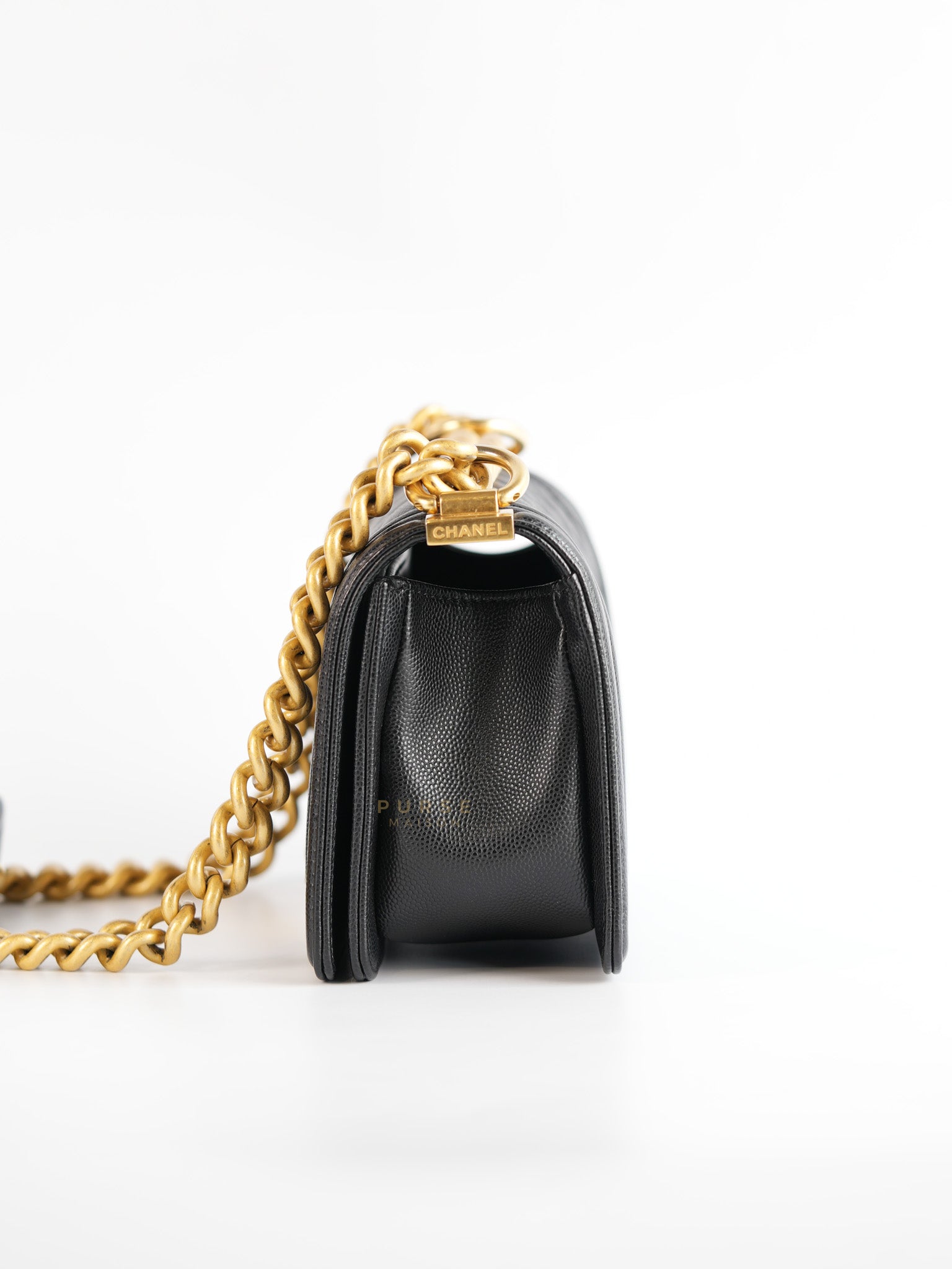 Boy Small in Black Caviar Leather and Aged Gold Hardware (Microchip) | Purse Maison Luxury Bags Shop