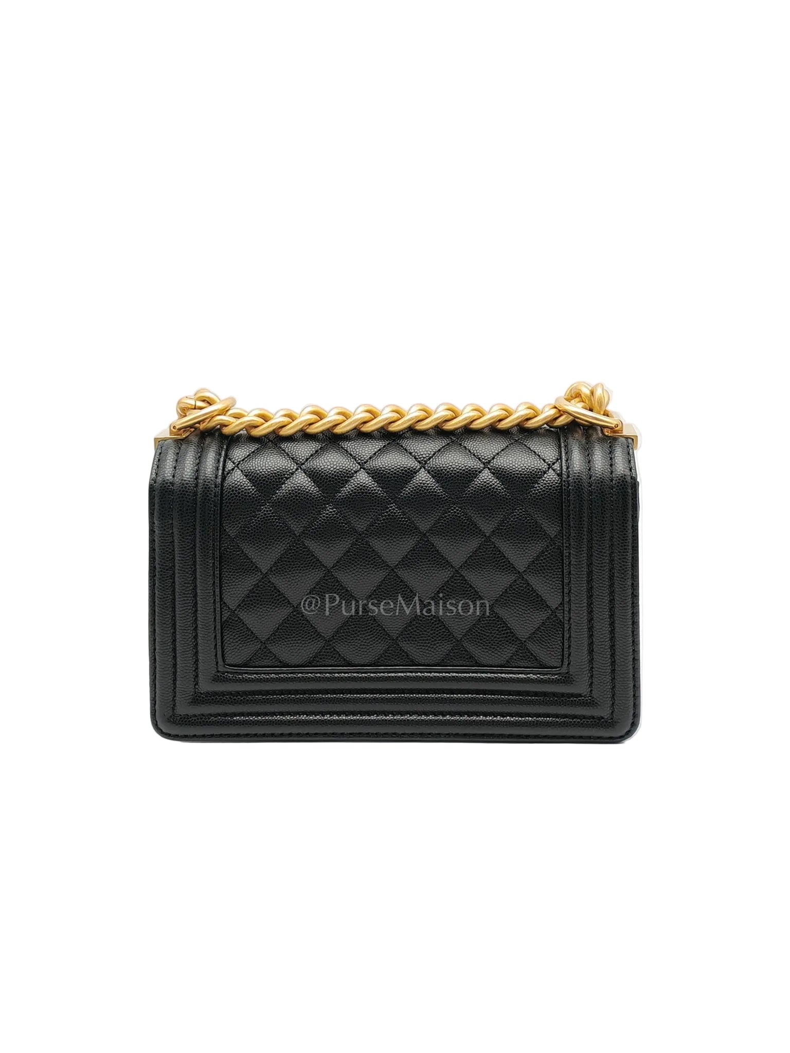 Boy Small in Black Caviar Leather and Aged Gold Hardware (Microchip) | Purse Maison Luxury Bags Shop