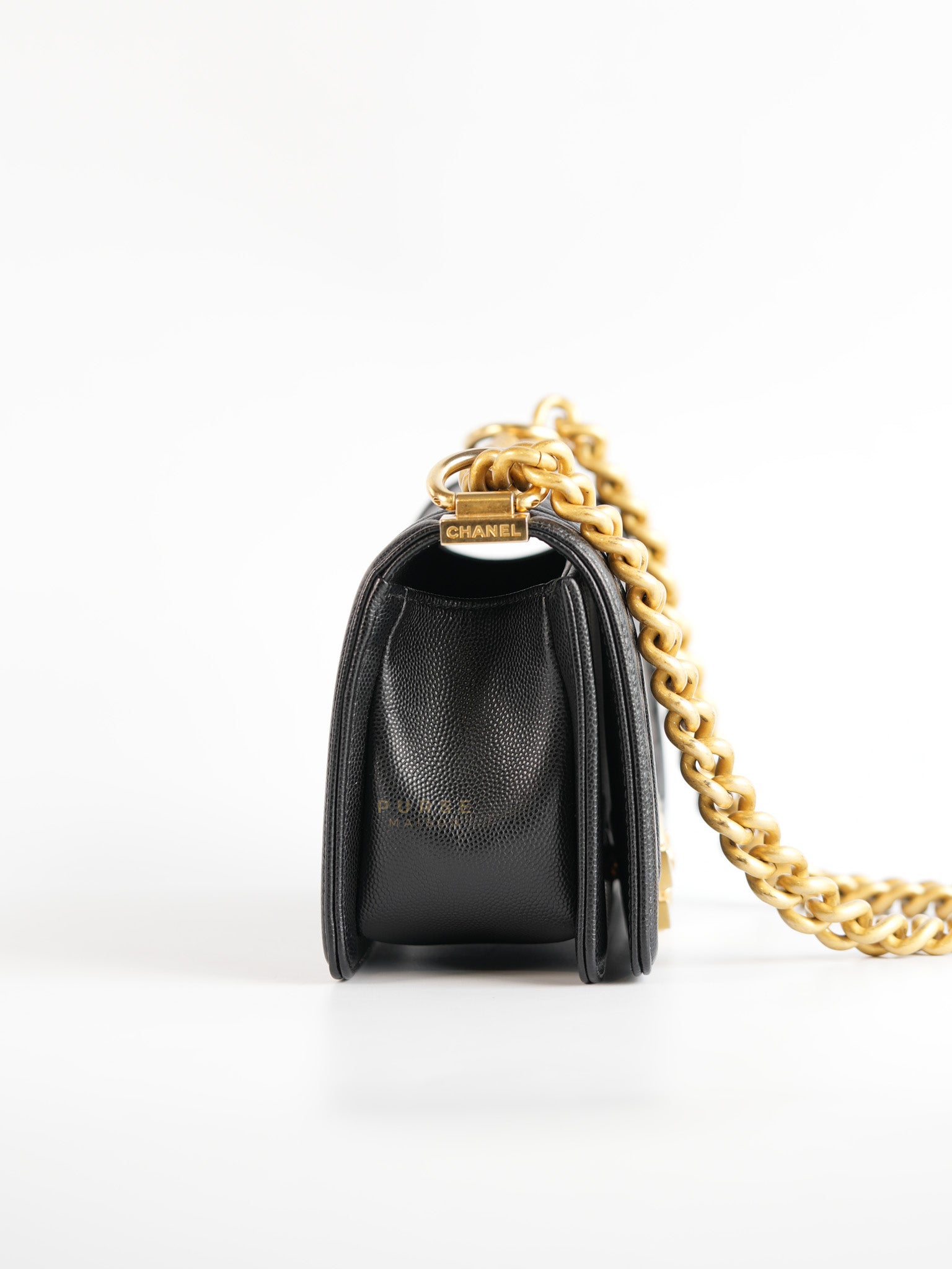 Boy Small in Black Caviar Leather and Aged Gold Hardware (Microchip) | Purse Maison Luxury Bags Shop