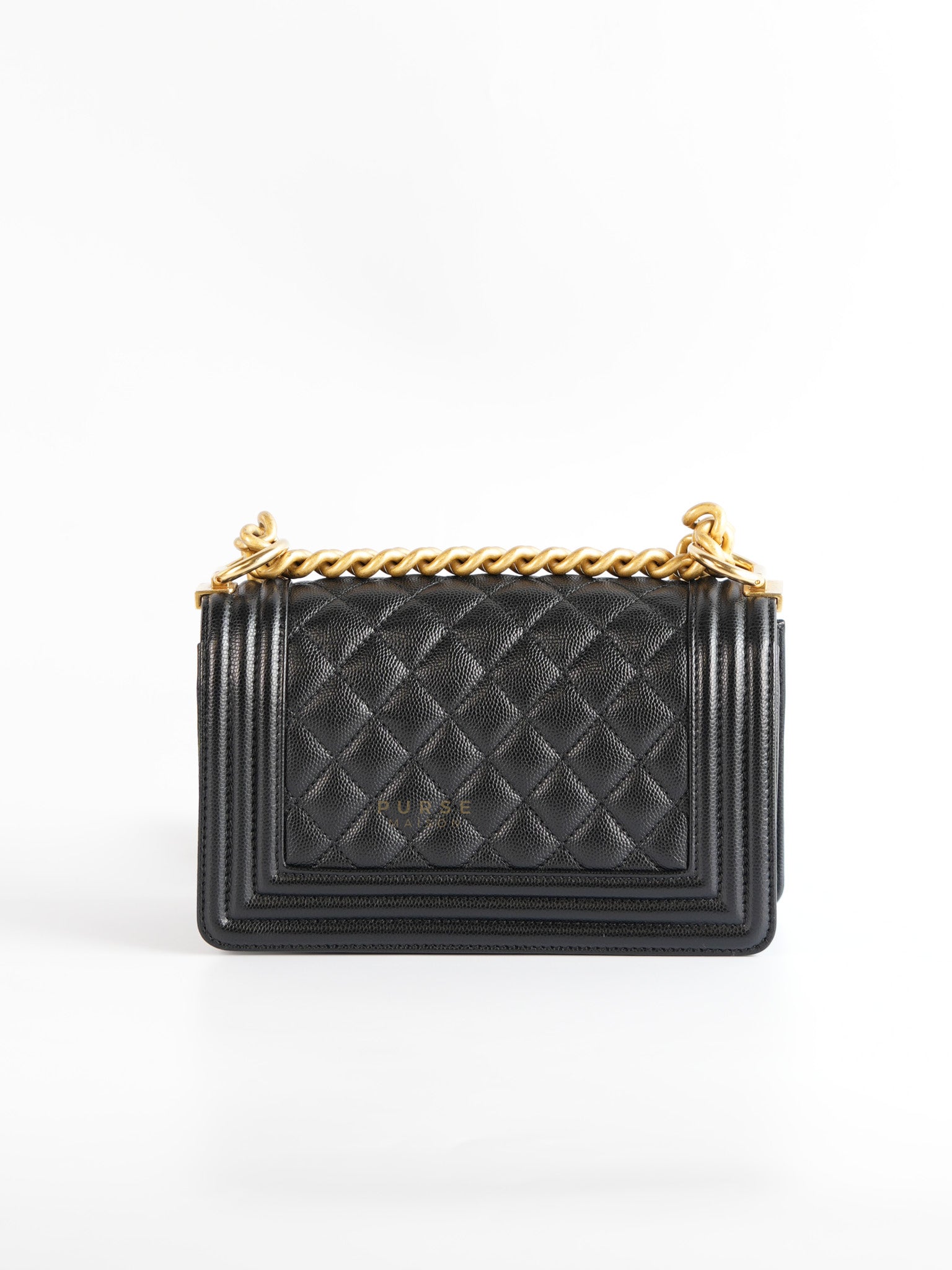 Boy Small in Black Caviar Leather and Aged Gold Hardware (Microchip) | Purse Maison Luxury Bags Shop