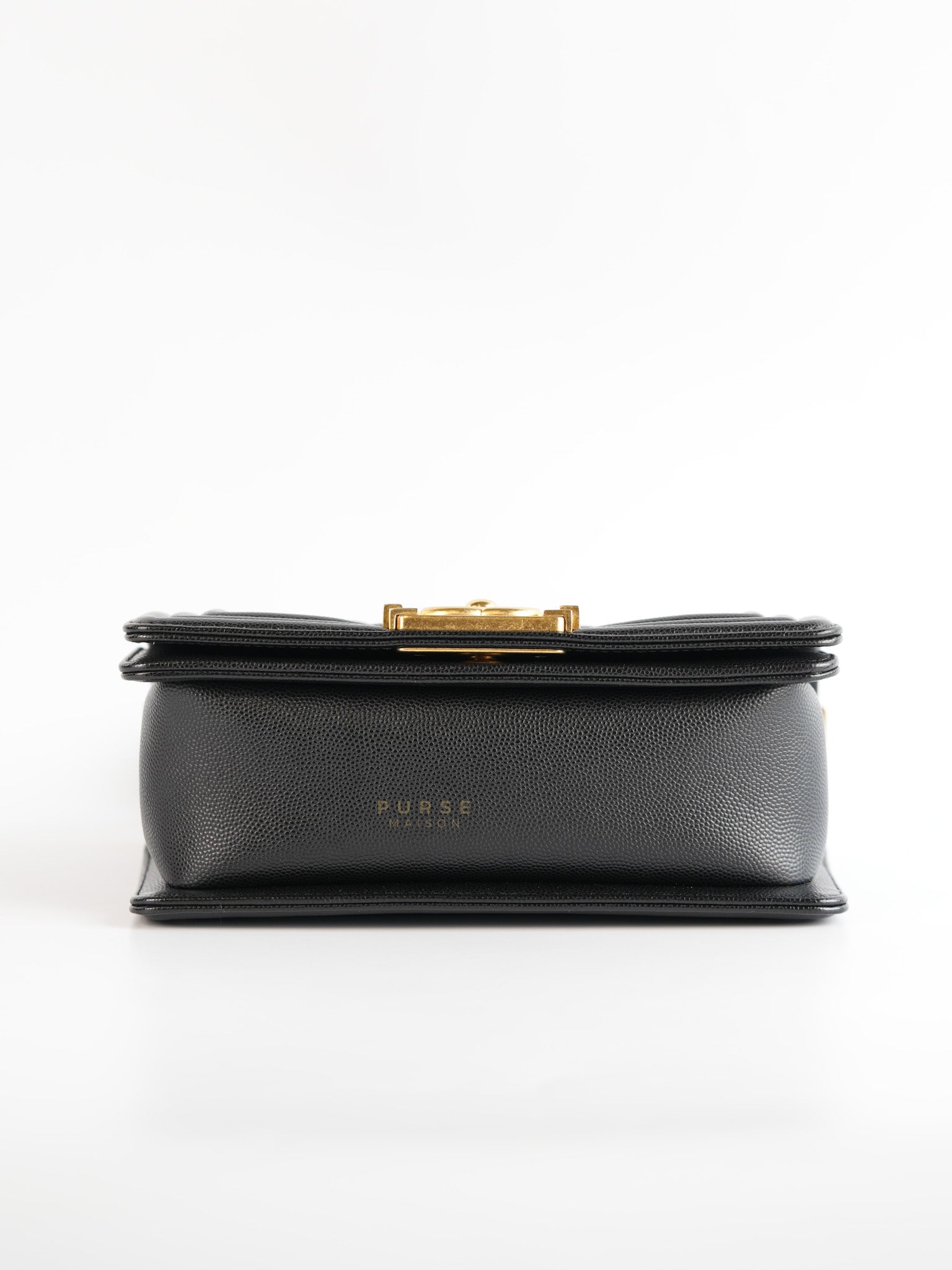 Boy Small in Black Caviar Leather and Aged Gold Hardware (Microchip) | Purse Maison Luxury Bags Shop