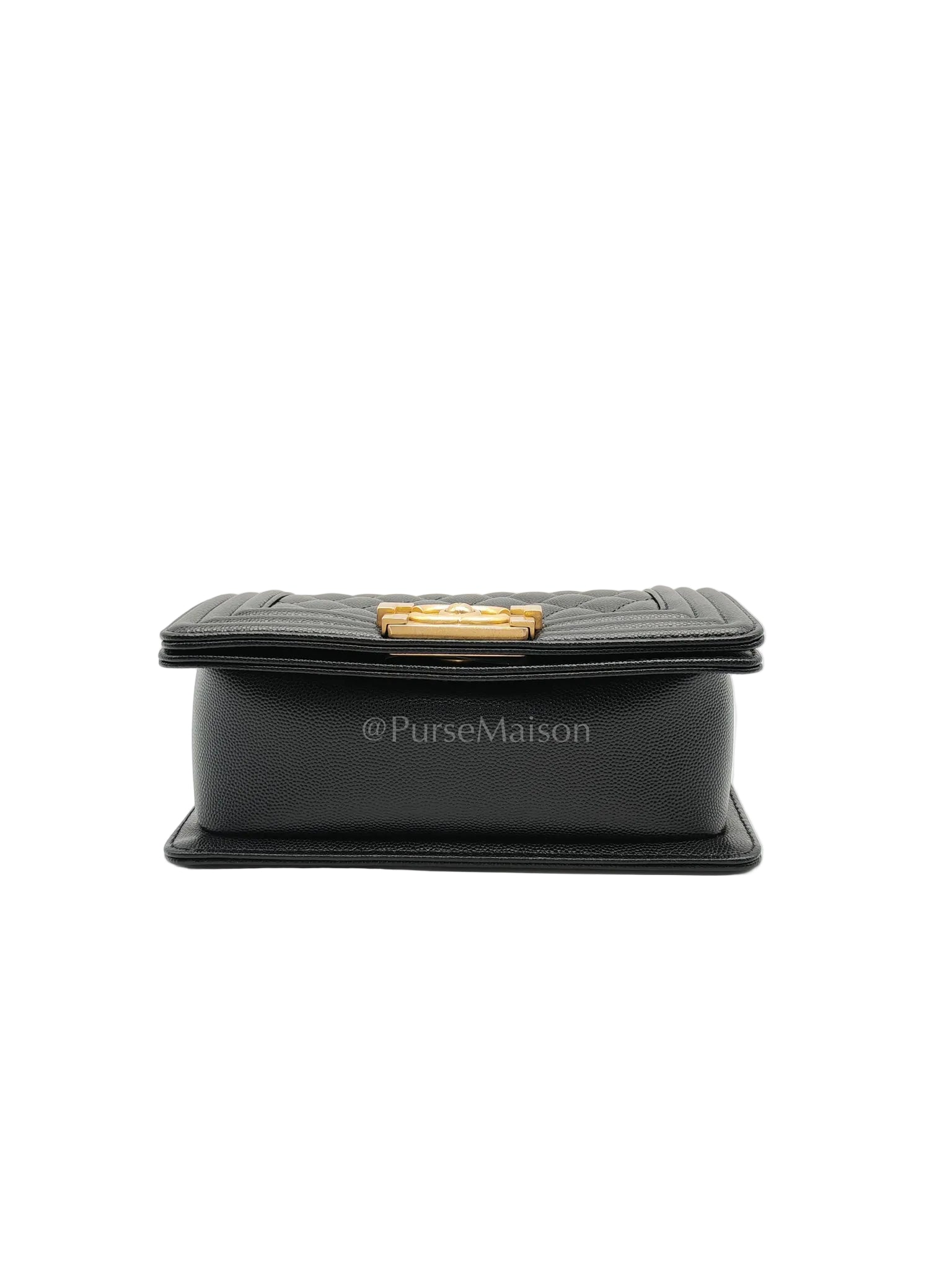Boy Small in Black Caviar Leather and Aged Gold Hardware (Microchip) | Purse Maison Luxury Bags Shop