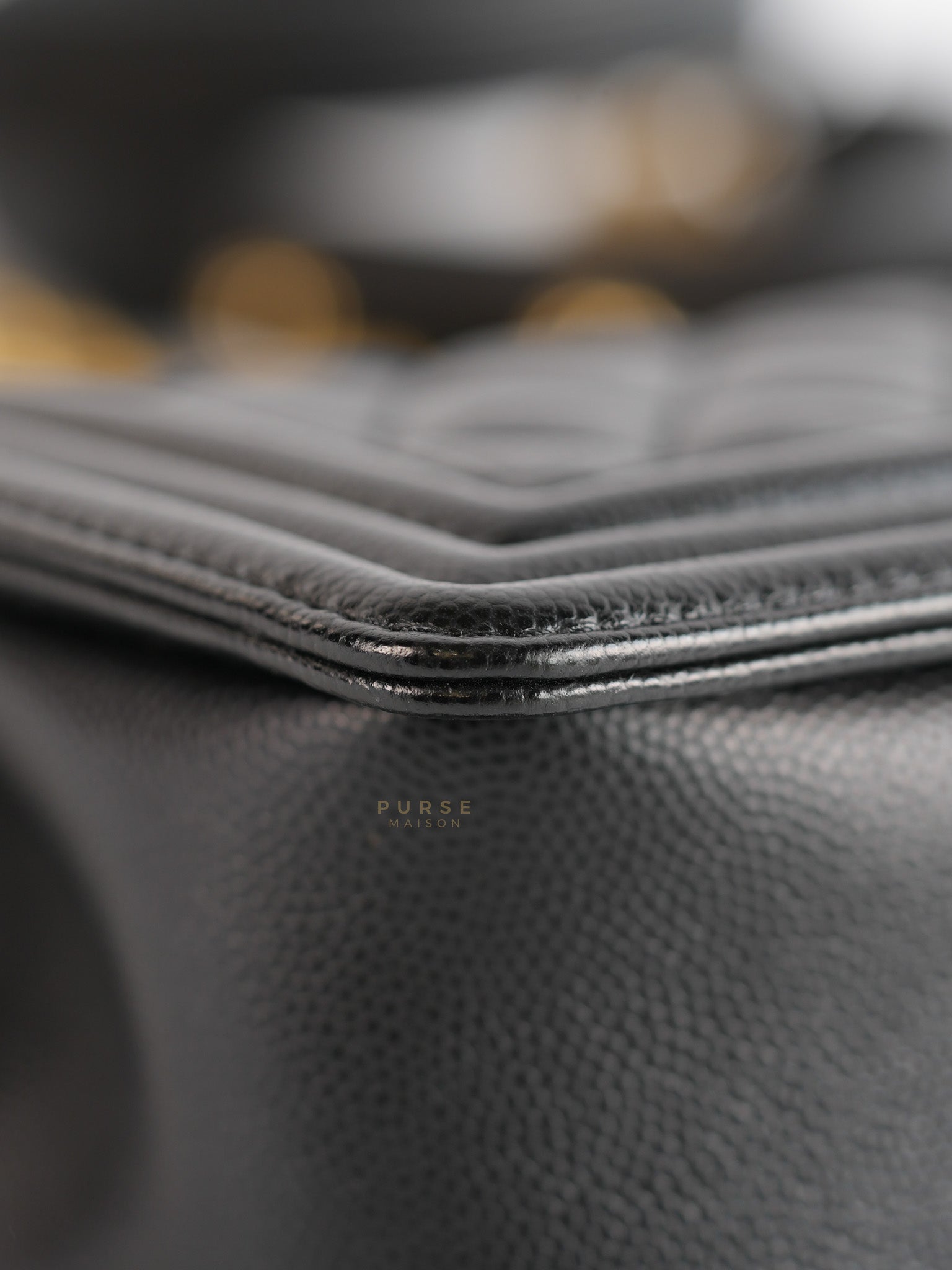Boy Small in Black Caviar Leather and Aged Gold Hardware (Microchip) | Purse Maison Luxury Bags Shop