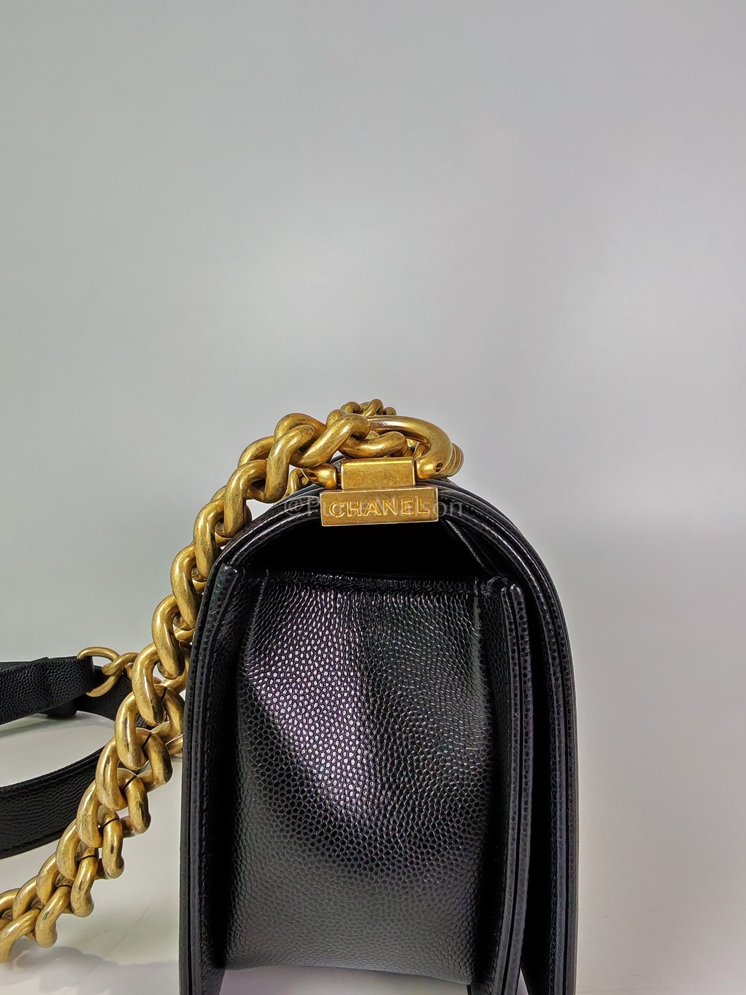 Boy Small in Black Caviar Leather and Aged Gold Hardware Series 31 | Purse Maison Luxury Bags Shop