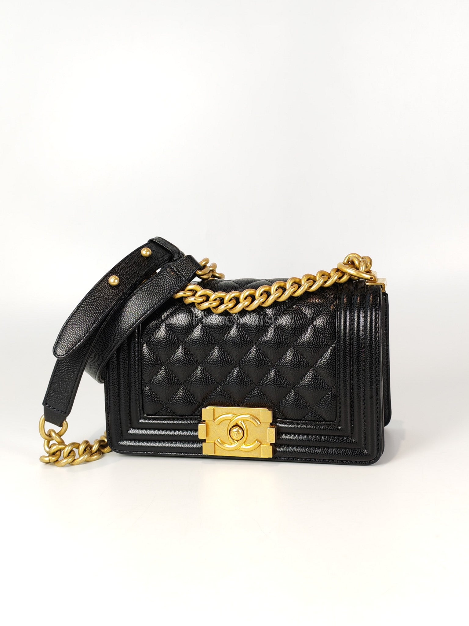 Boy Small in Black Caviar Leather and Aged Gold Hardware Series 31 | Purse Maison Luxury Bags Shop