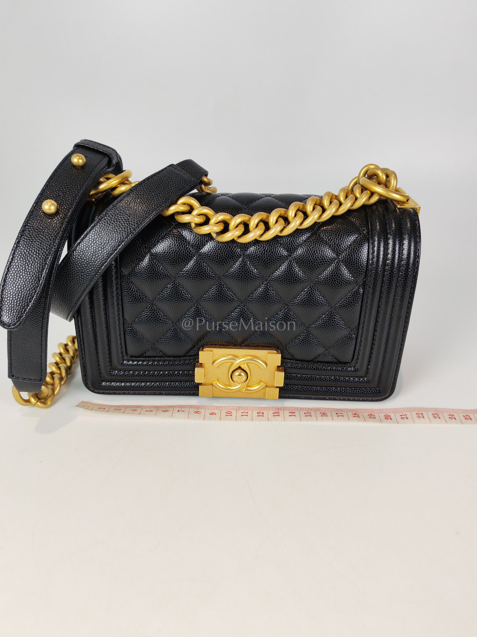 Boy Small in Black Caviar Leather and Aged Gold Hardware Series 31 | Purse Maison Luxury Bags Shop