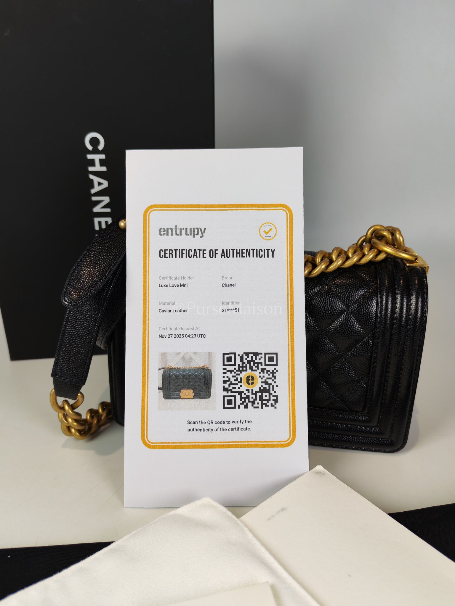 Boy Small in Black Caviar Leather and Aged Gold Hardware Series 31 | Purse Maison Luxury Bags Shop