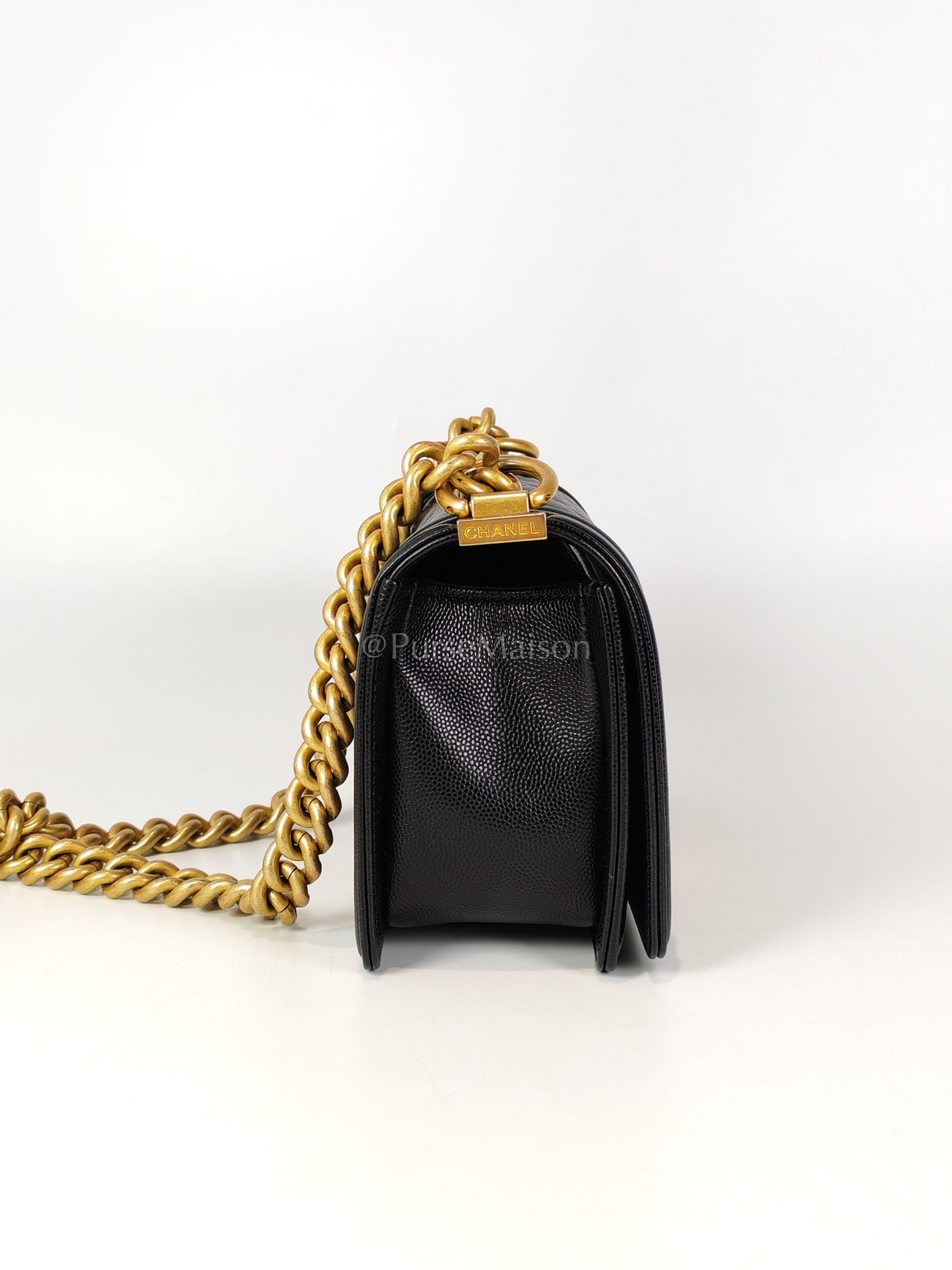 Boy Small in Black Caviar Leather and Aged Gold Hardware Series 31 | Purse Maison Luxury Bags Shop