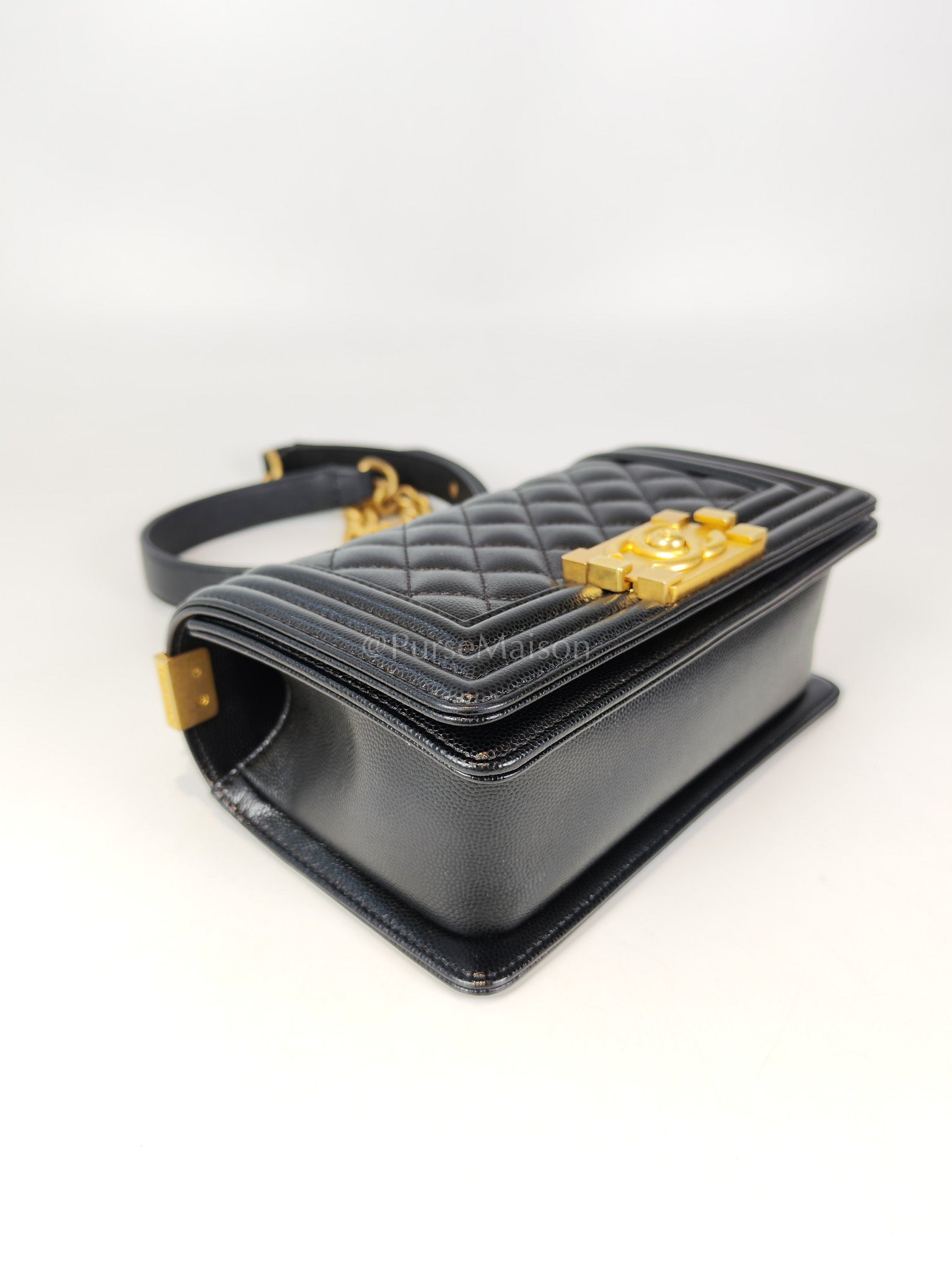 Boy Small in Black Caviar Leather and Aged Gold Hardware Series 31 | Purse Maison Luxury Bags Shop